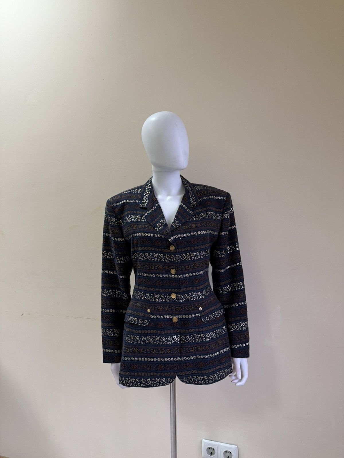 Jean Paul Gaultier Vintage 1990s Junior Gaultier Striped Floral Blazer Jacket Size L / US 10 / IT 46 - 6 Thumbnail