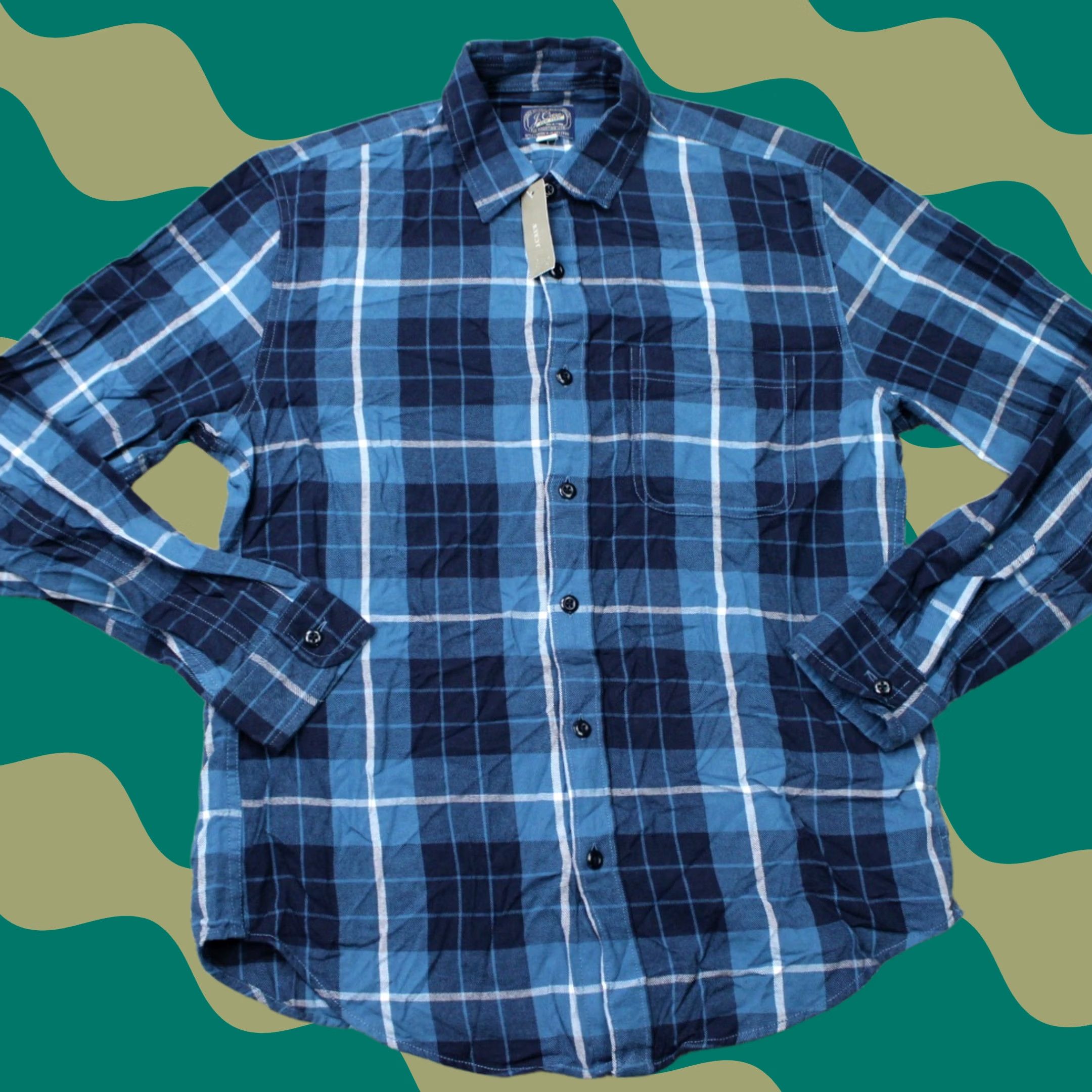 J.Crew J.CREW Shirt Mens Medium Blue Plaid Flannel 100% Cotton Long Sleeve Button-Up NWT Size US M / EU 48-50 / 2 - 1 Thumbnail