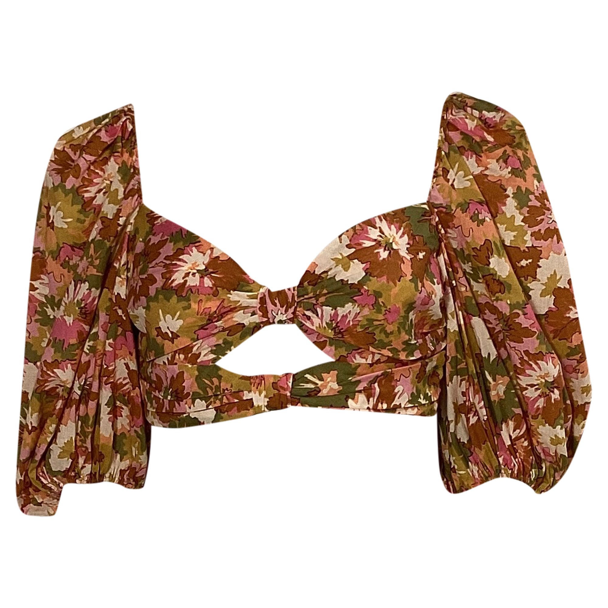Zimmermann Zimmermann Violet Floral-Print Cropped Top in Multicolor Cot Size XS / US 0-2 / IT 36-38 - 1 Thumbnail