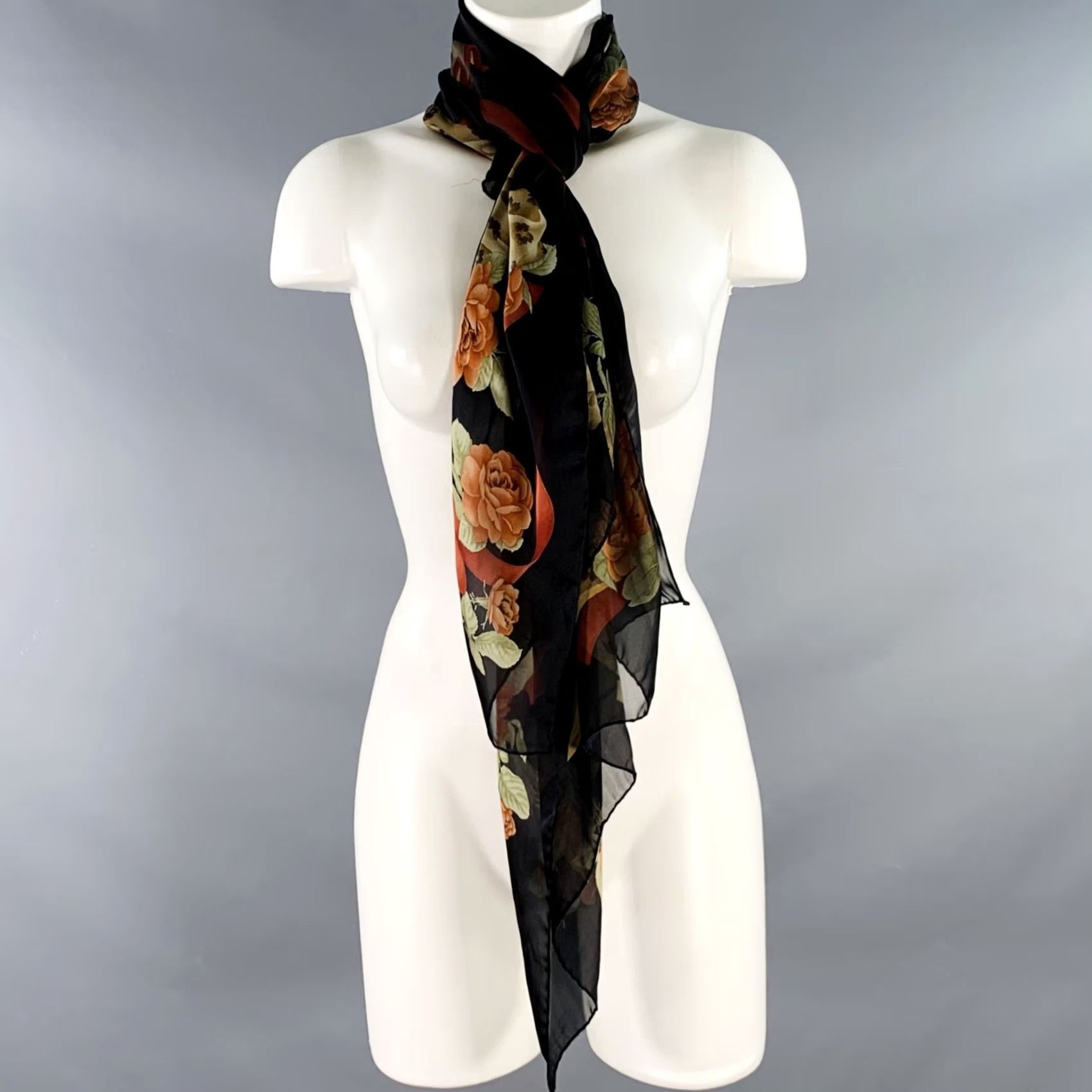 Salvatore Ferragamo SALVATORE FERRAGAMO Black Red Floral Silk Scarf Shawl Women Size ONE SIZE - 4 Thumbnail