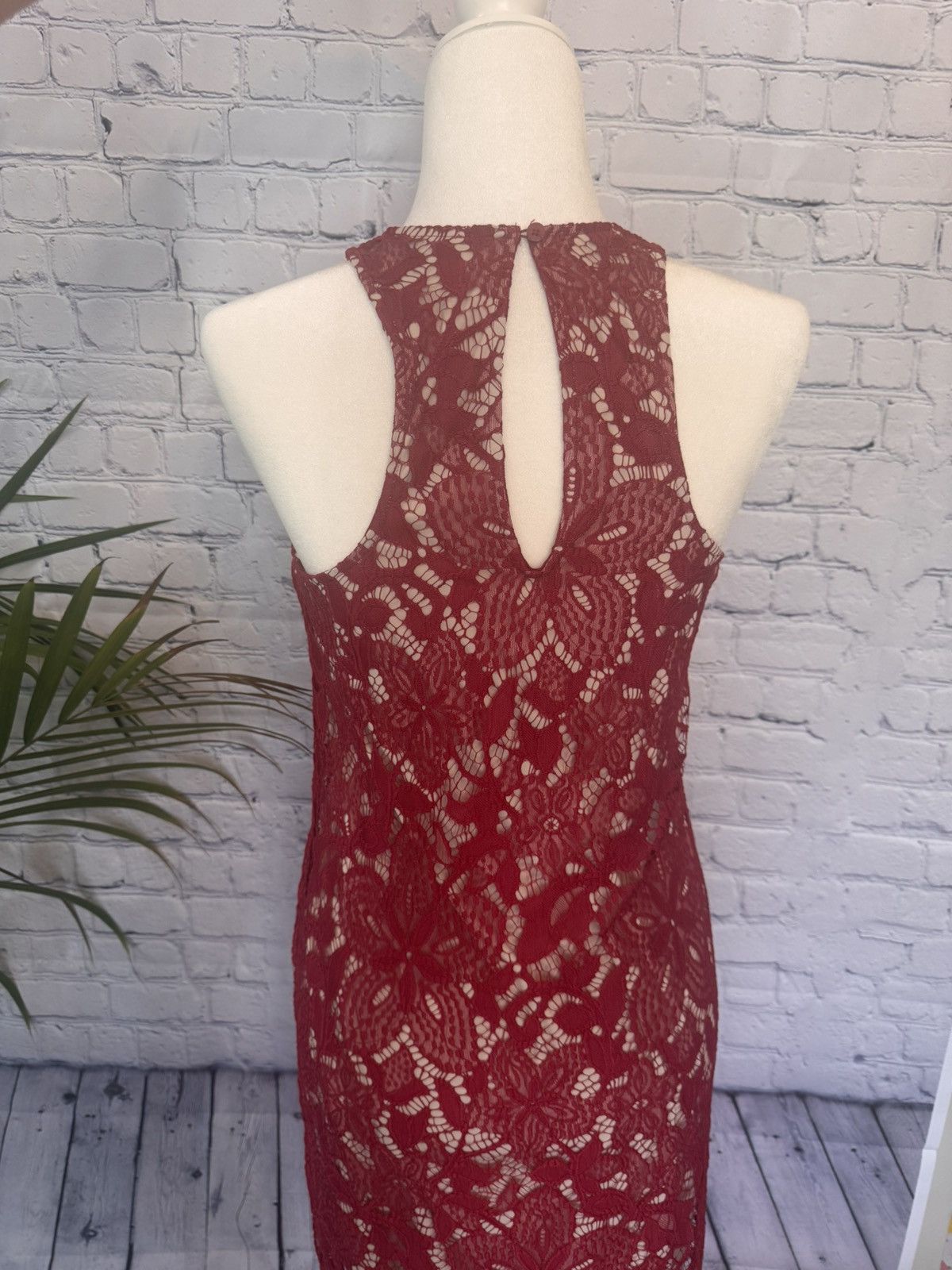 Express Express Red Lace Dress with tan underlay Size S / US 4 / IT 40 - 3 Thumbnail