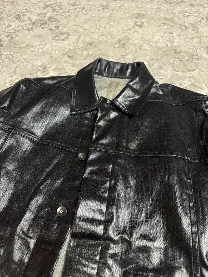 Rick Owens Rick Owens Black Wax Coated Long Sleeve Jacket Size US M / EU 48-50 / 2 - 2 Thumbnail