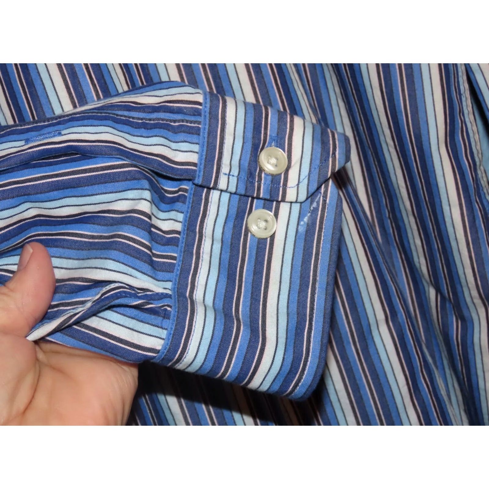 Tommy Hilfiger Tommy Hilfiger Mens Button-Up Shirt XL Blue Striped 80s Cotton Long Sleeve Regular Button-Up Collared N/A Size US XL / EU 56 / 4 - 4 Thumbnail