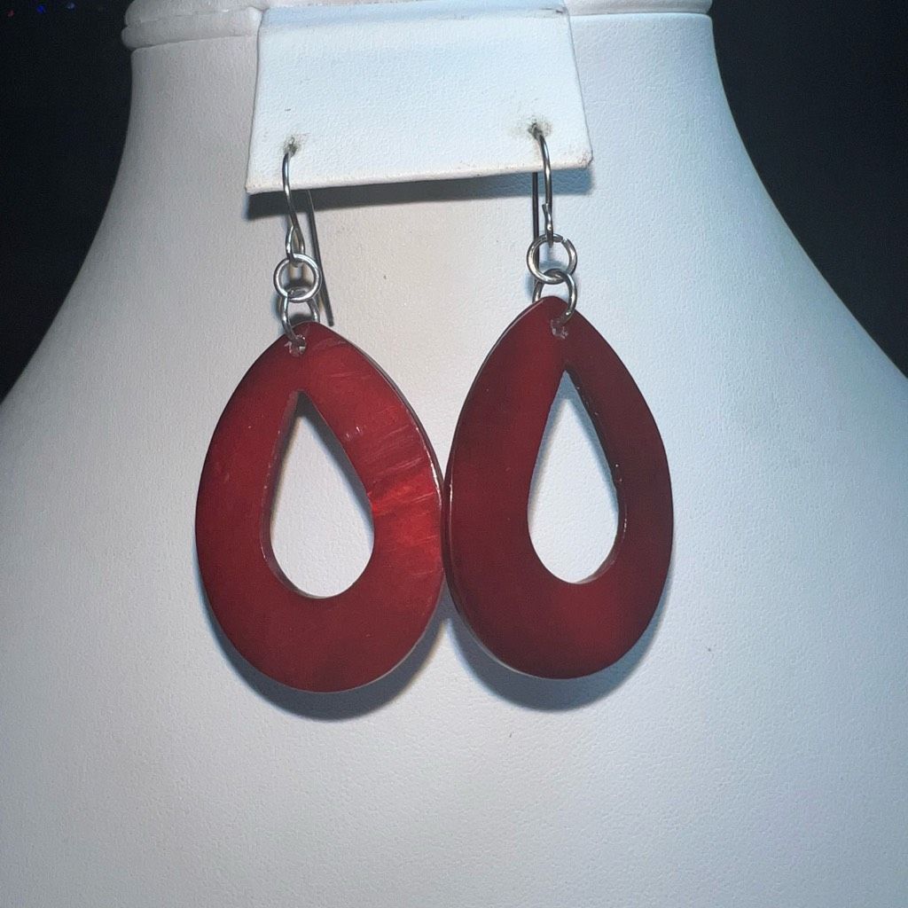 Vintage Vintage Iridescent Red Thick Oval Earrings Size ONE SIZE - 1 Thumbnail