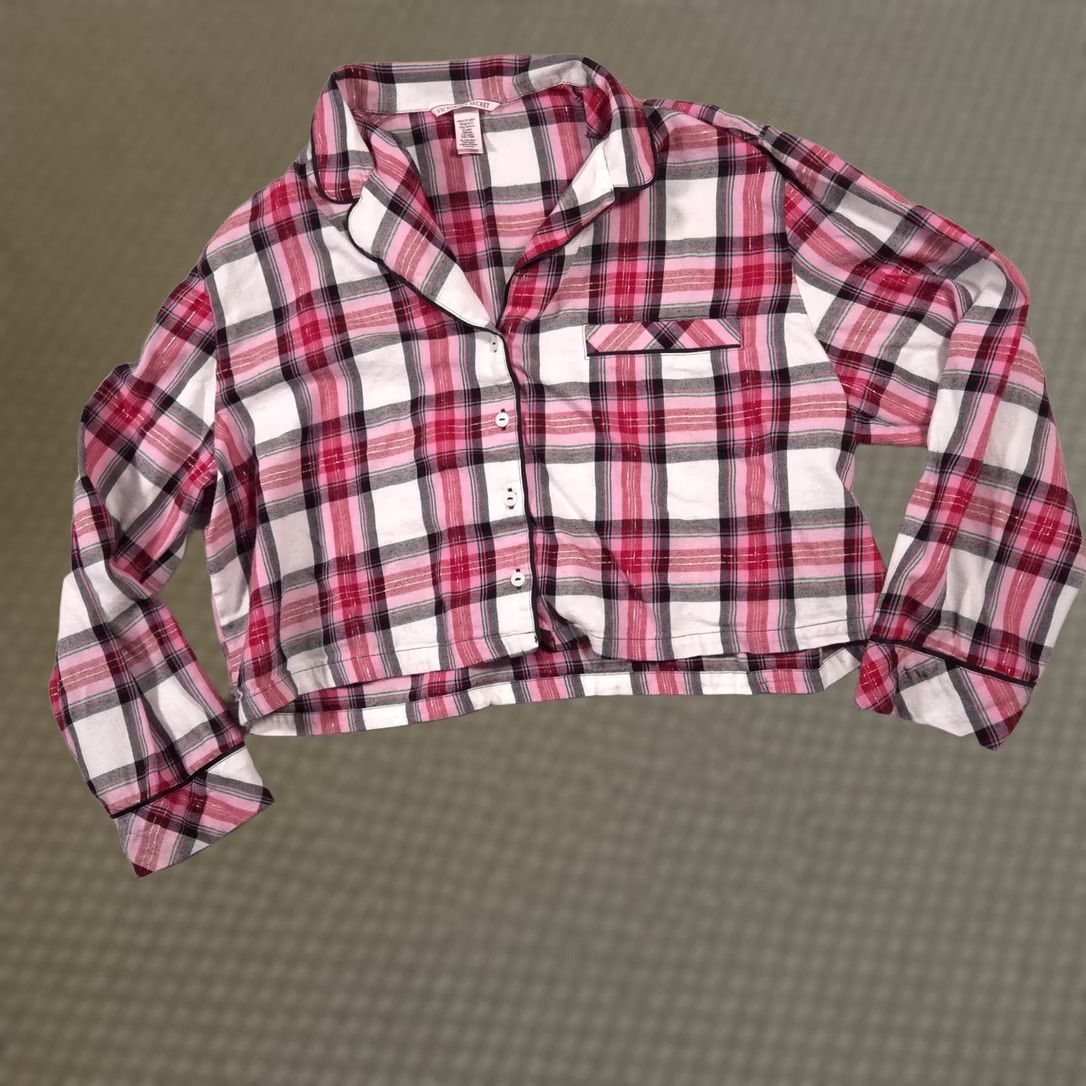 Victoria's Secret Victoria's Secret Shirt Womens XL Pink Plaid Cropped Button Front Pajama Top Size XL / US 12-14 / IT 48-50 - 1 Thumbnail