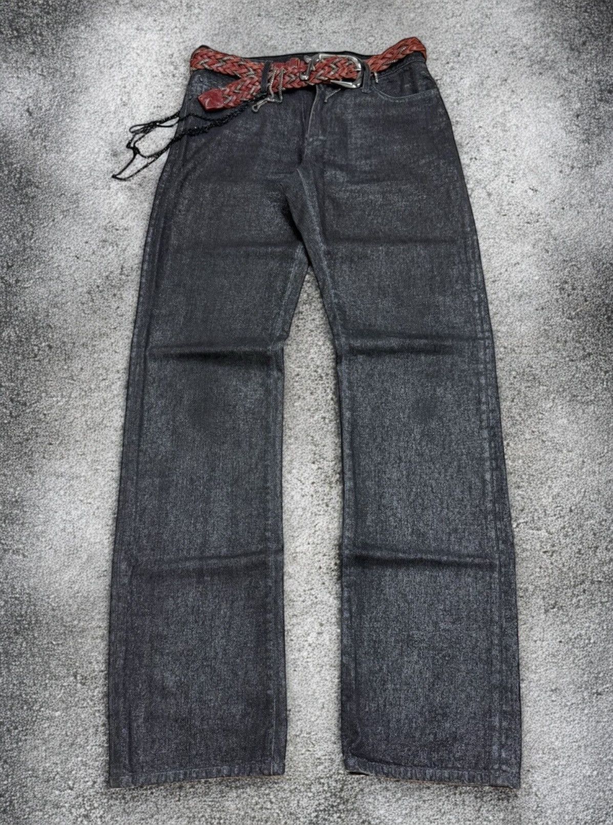 GOSTAR DE FUGA Buona Giornata Black Coated Shine Loose Straight Jeans Size US 30 / EU 46 - 1 Thumbnail