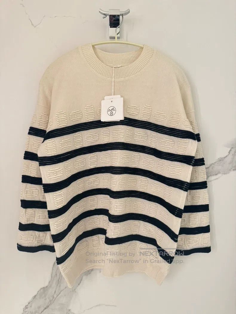 Hermes Hermes Navy and white striped pig nose logo cashmere sweat Size XXS / US 00 / IT 34 - 1 Thumbnail