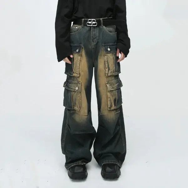 VIBE Retro washed distressed workwear loose wide leg jeans Size US 32 / EU 48 - 5 Thumbnail