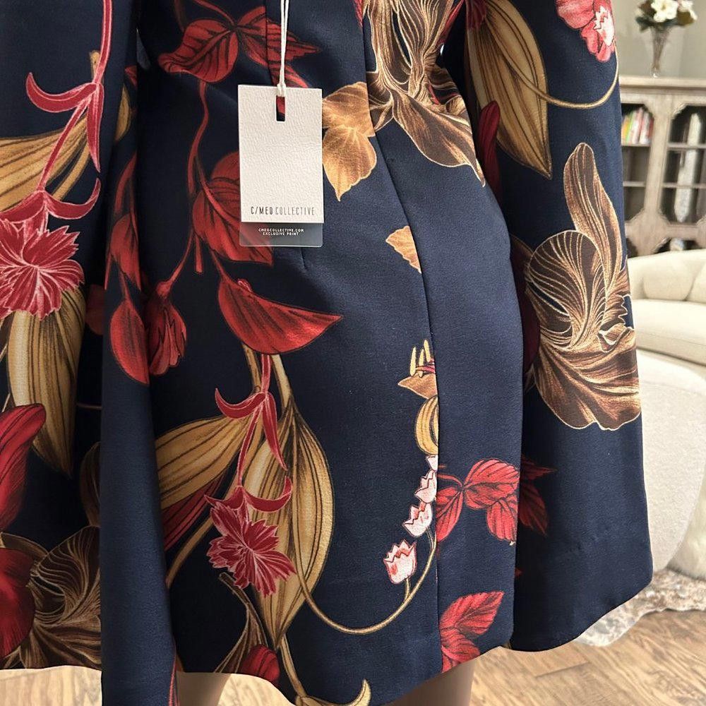 Designer C/MEO Collective Fusion Bell Sleeves Navy Botanic Dress Size XS / US 0-2 / IT 36-38 - 8 Thumbnail