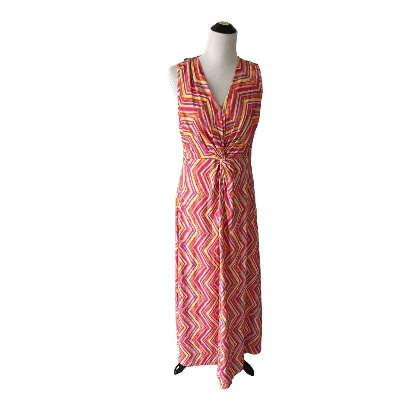 Soft Surroundings NWT Giselli Dress Sleeveless V-Neck Chevron Zigzag Size M