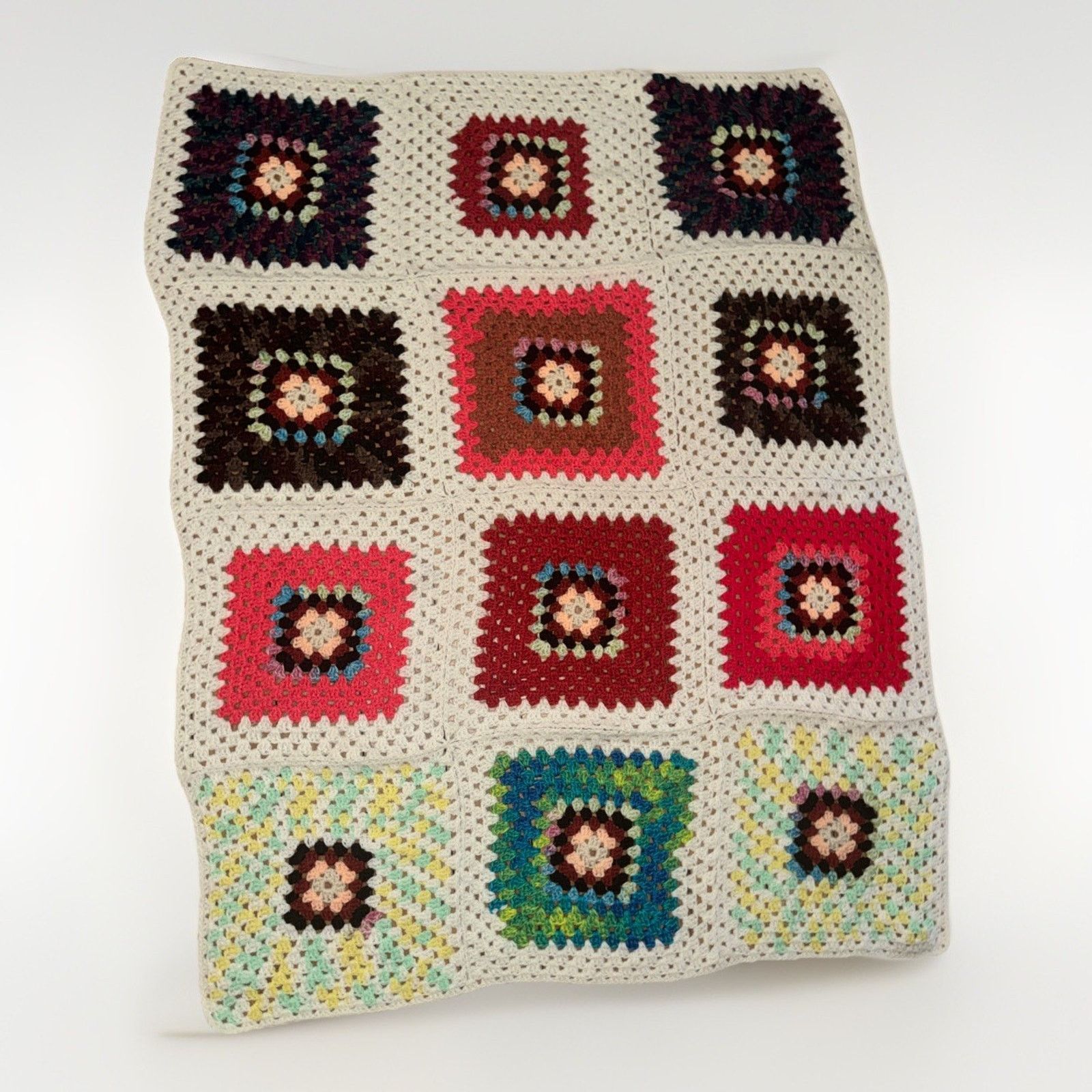 Handmade Vintage Crochet Floral Throw Blanket 49x62 Granny Core Size ONE SIZE - 1 Thumbnail