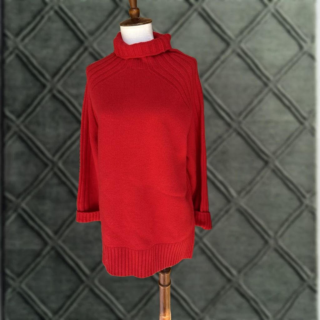 Ralph Lauren Polo Ralph Lauren Red Ribbed Turtleneck Sweater M Women’s Knit Pullover Long Sleeve Cotton Solid" Size M / US 6-8 / IT 42-44 - 1 Thumbnail