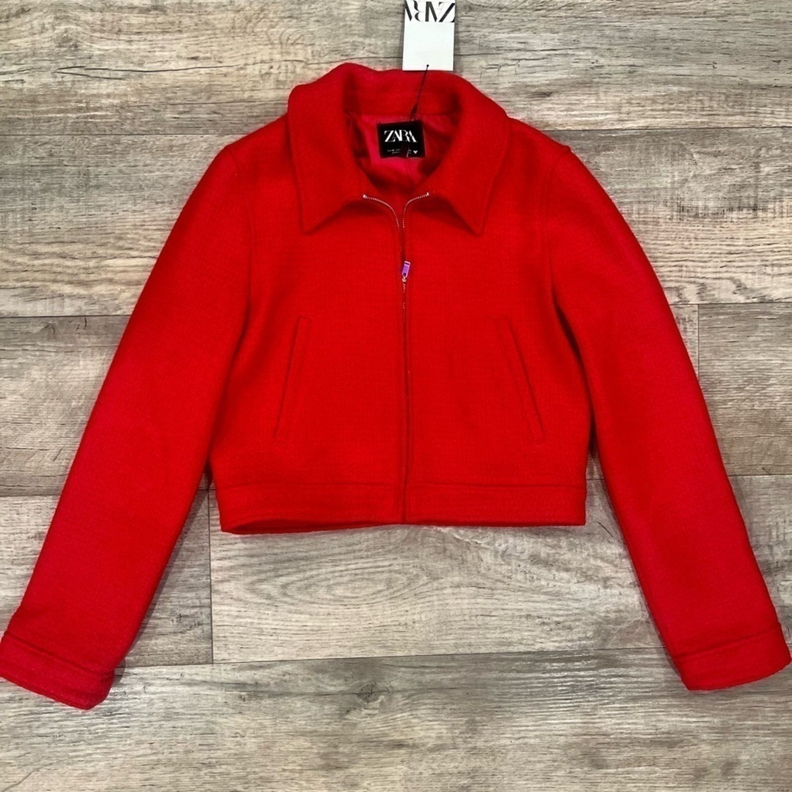Zara ZARA Red Wool-Blend Cropped Jacket NWT Size M / US 6-8 / IT 42-44 - 21 Thumbnail