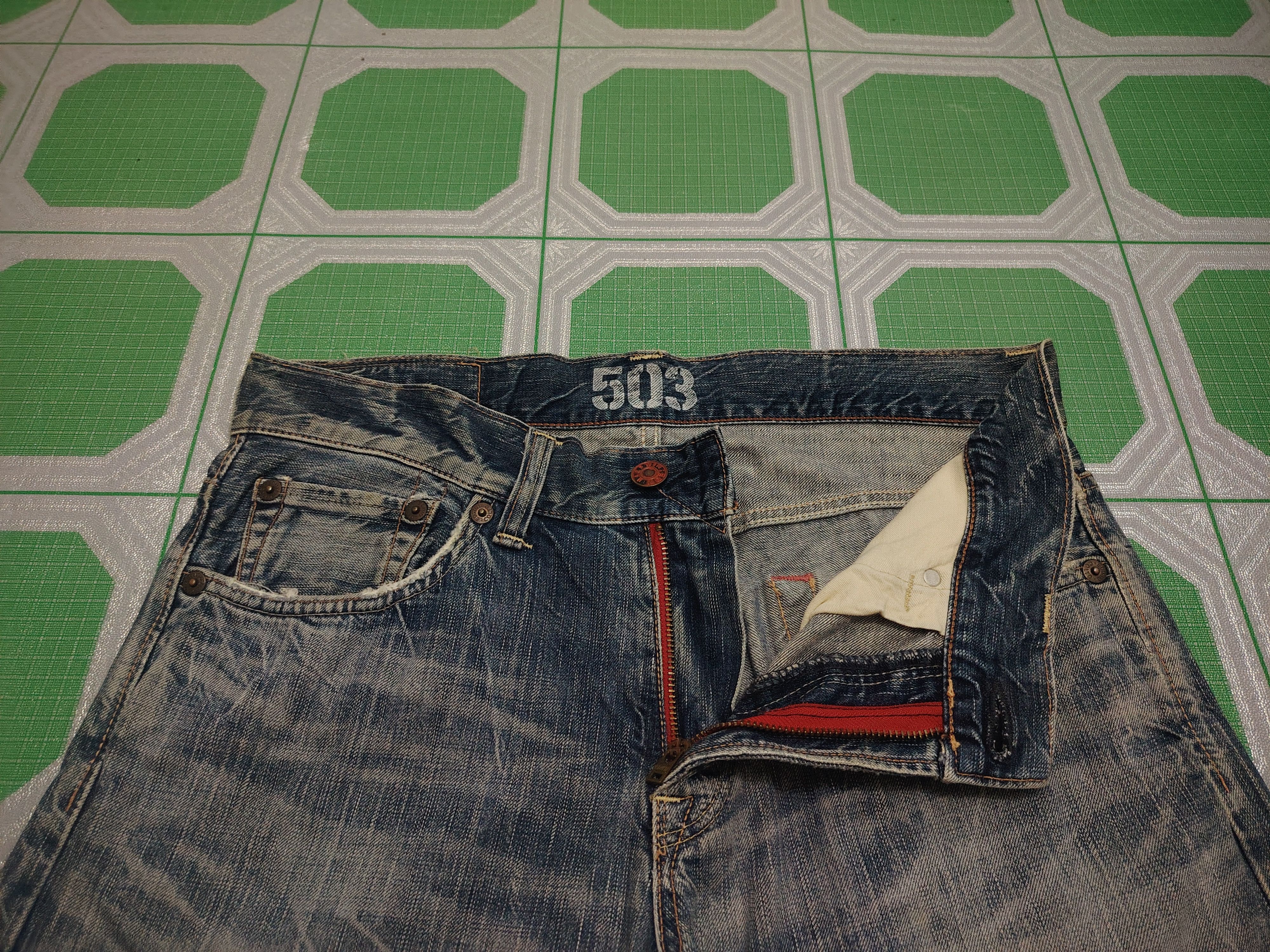 Who Decides War Japanese Edwin 503 Blue Trip Distressed Jeans Size US 34 / EU 50 - 6 Thumbnail