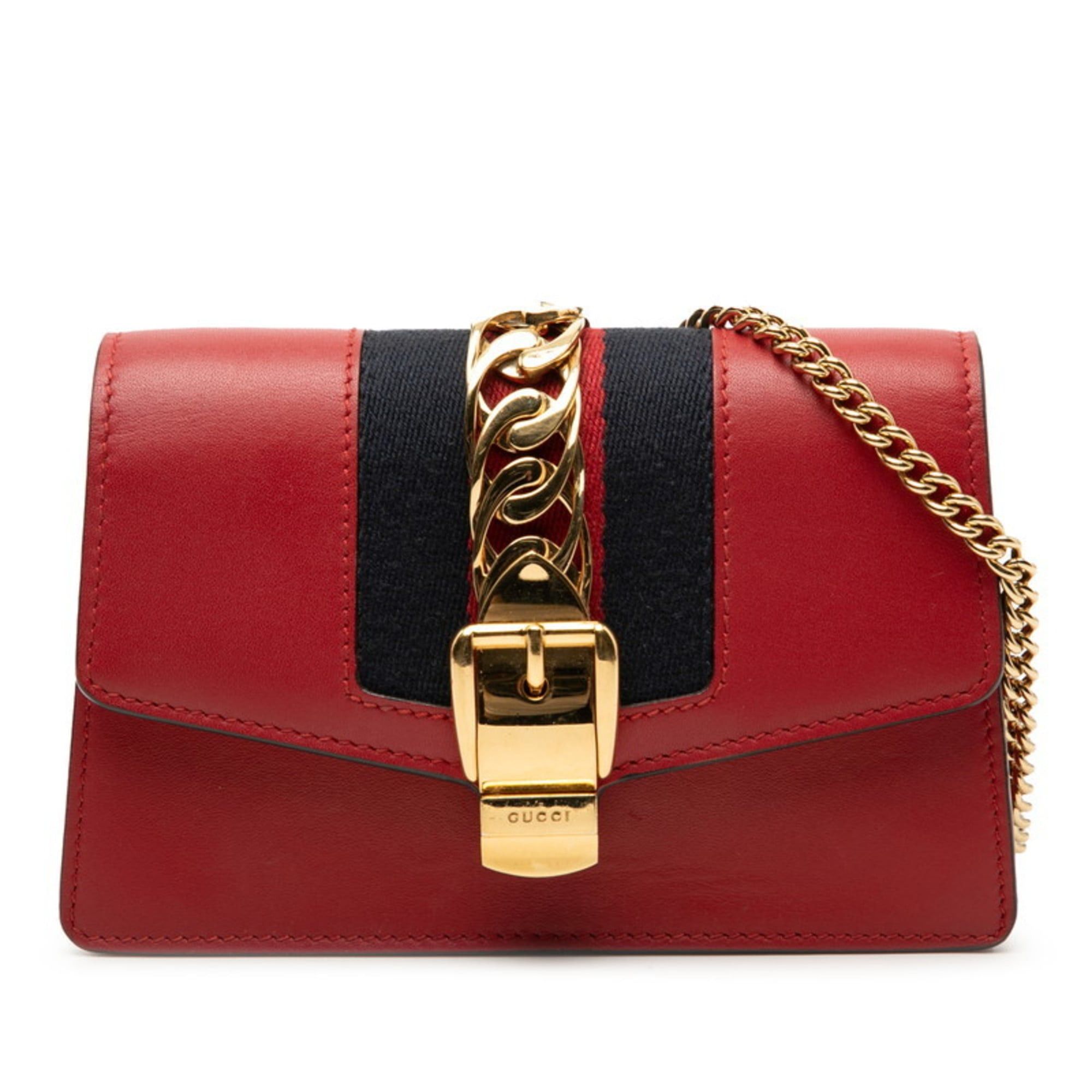Gucci Sylvie Mini Chain Shoulder Bag 494646 Red Multicolor Leather Women's GUCCI