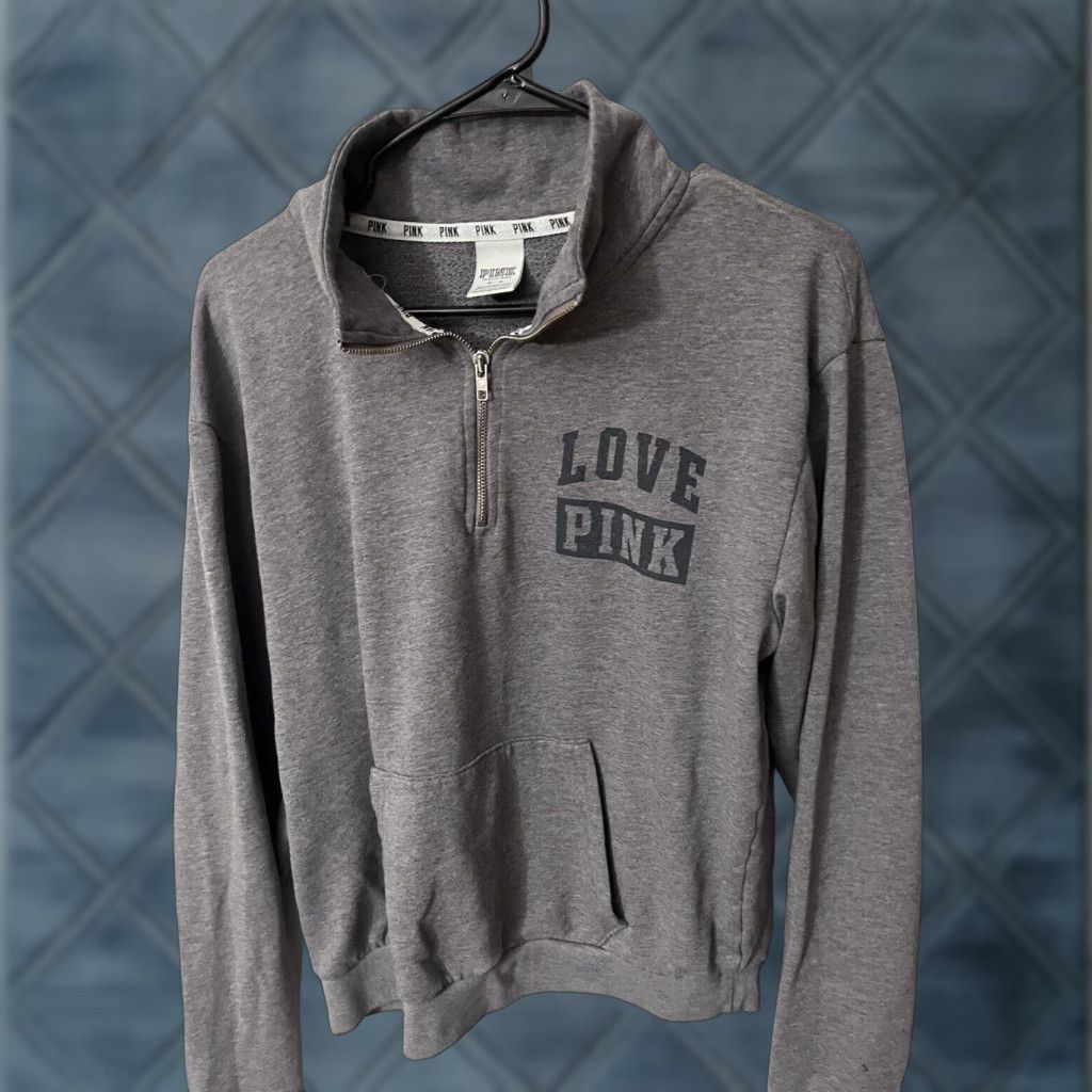Pinko PINK Sweatshirt Women Medium Logo 1/4 Zip Fleece Gray Victoria's Secret PINK Pullover Mock Neck Long Sleeve Regular Size M Size M / US 6-8 / IT 42-44 - 1 Thumbnail
