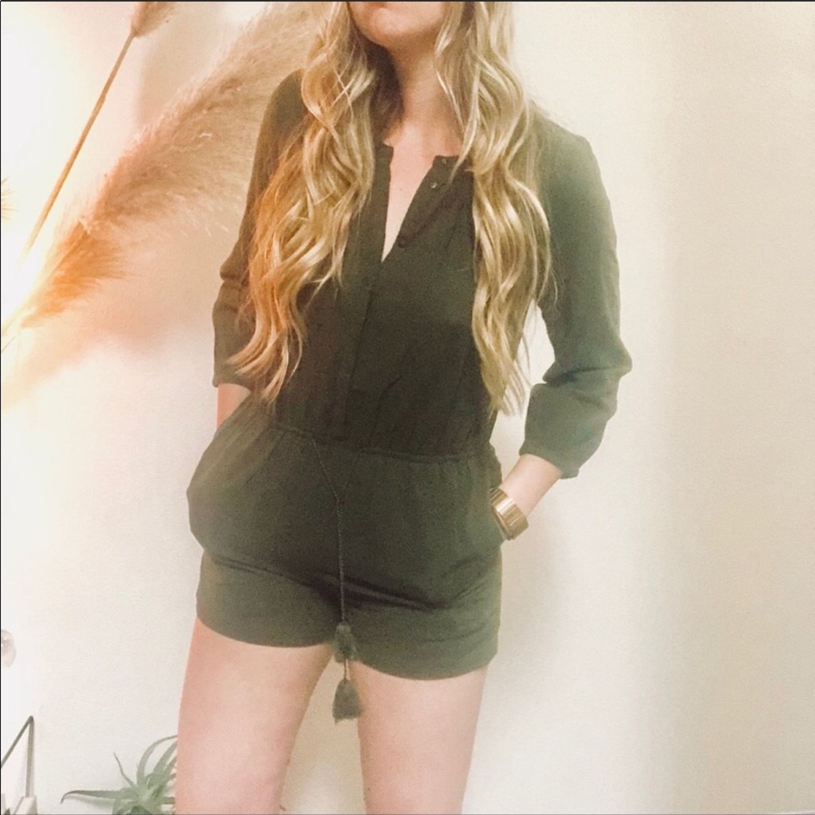 Madewell NEW MADEWELL Mallorca Button Army Olive Green Shorts Romper Size 28" / US 6 / IT 42 - 3 Thumbnail