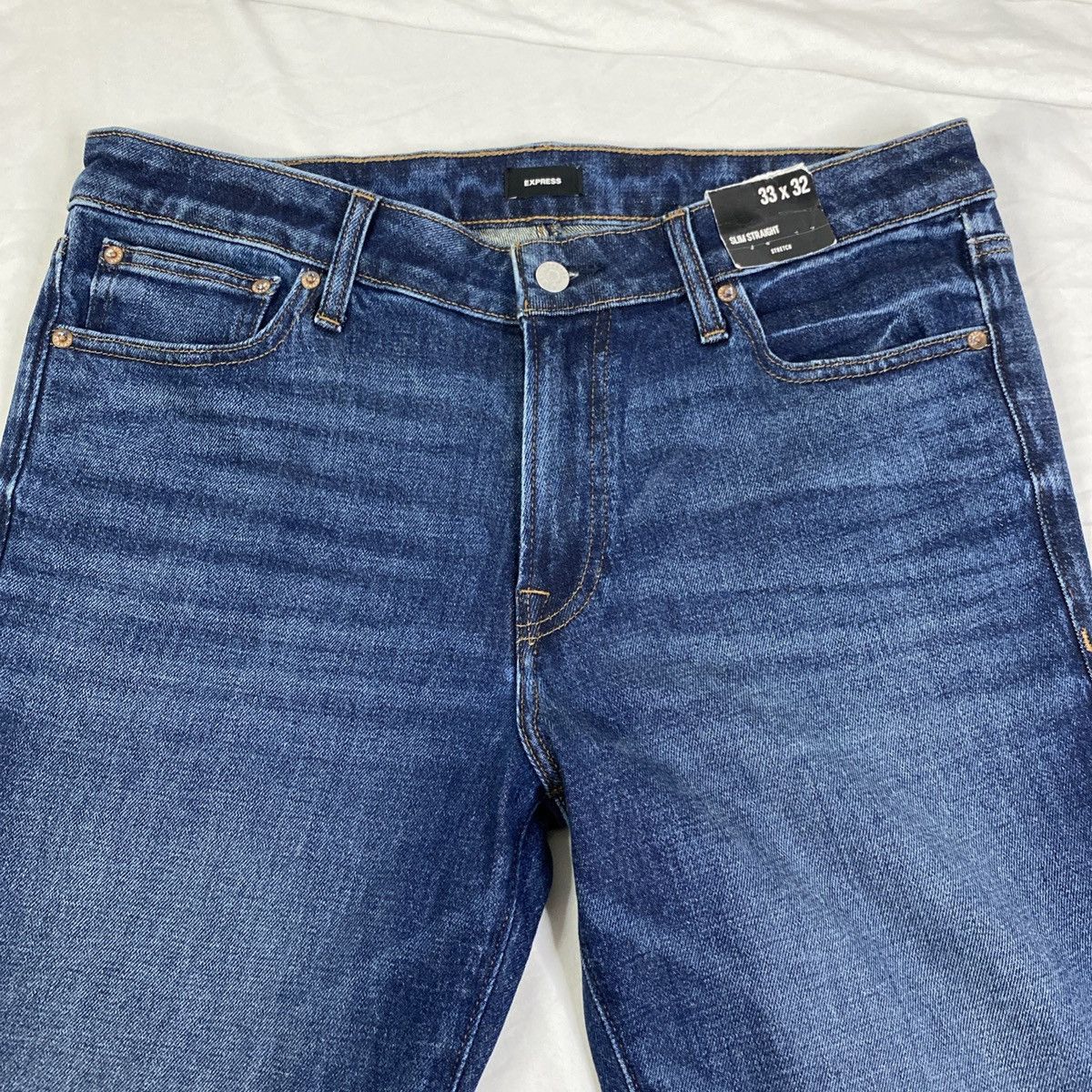 Express Express Slim Straight Men's Jeans Dark Wash 33x32 NWT Size US 33 - 3 Thumbnail