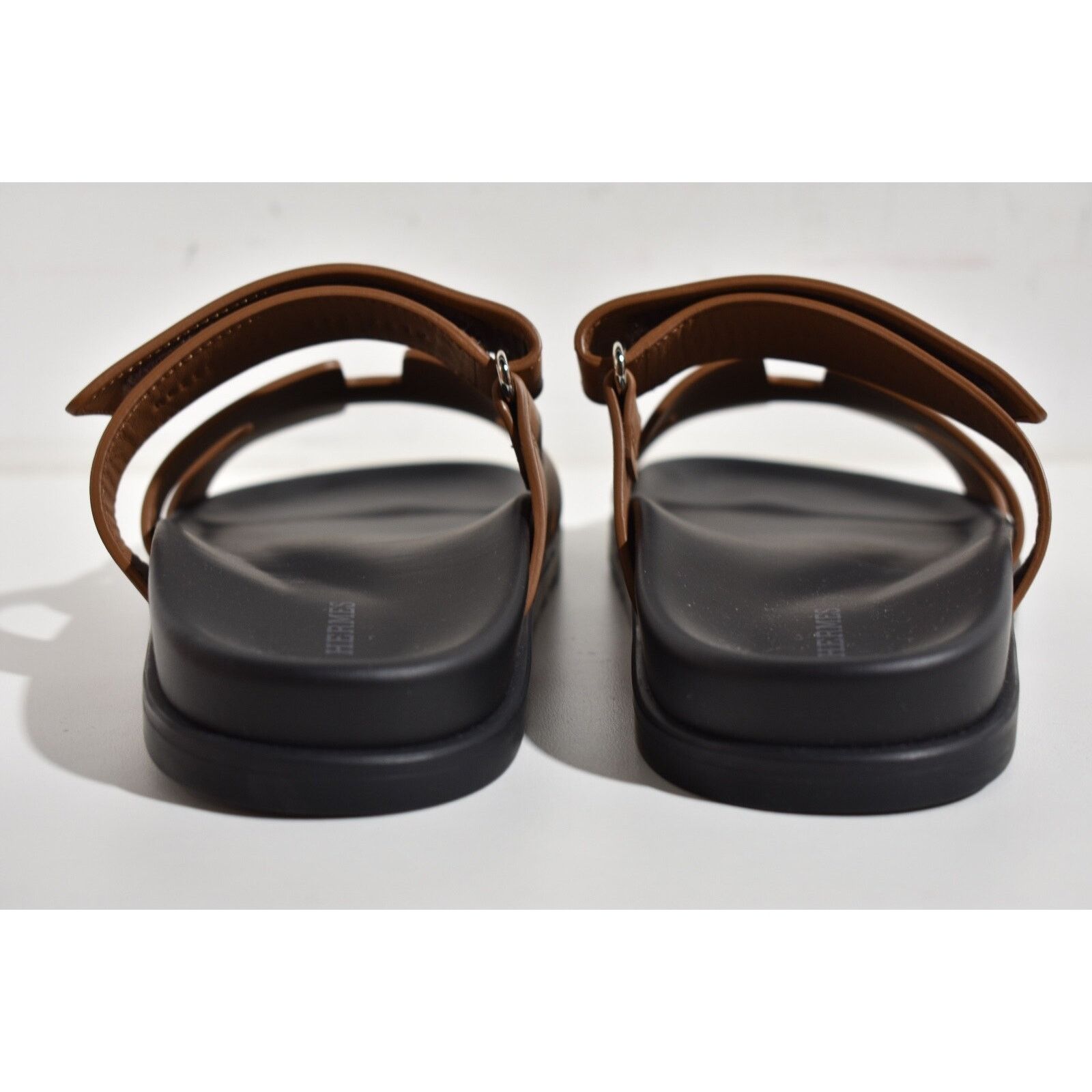Hermes Hermes Chypre Sandal Natural Brown Leather Black Strap Size US 9.5 / IT 39.5 - 11 Thumbnail
