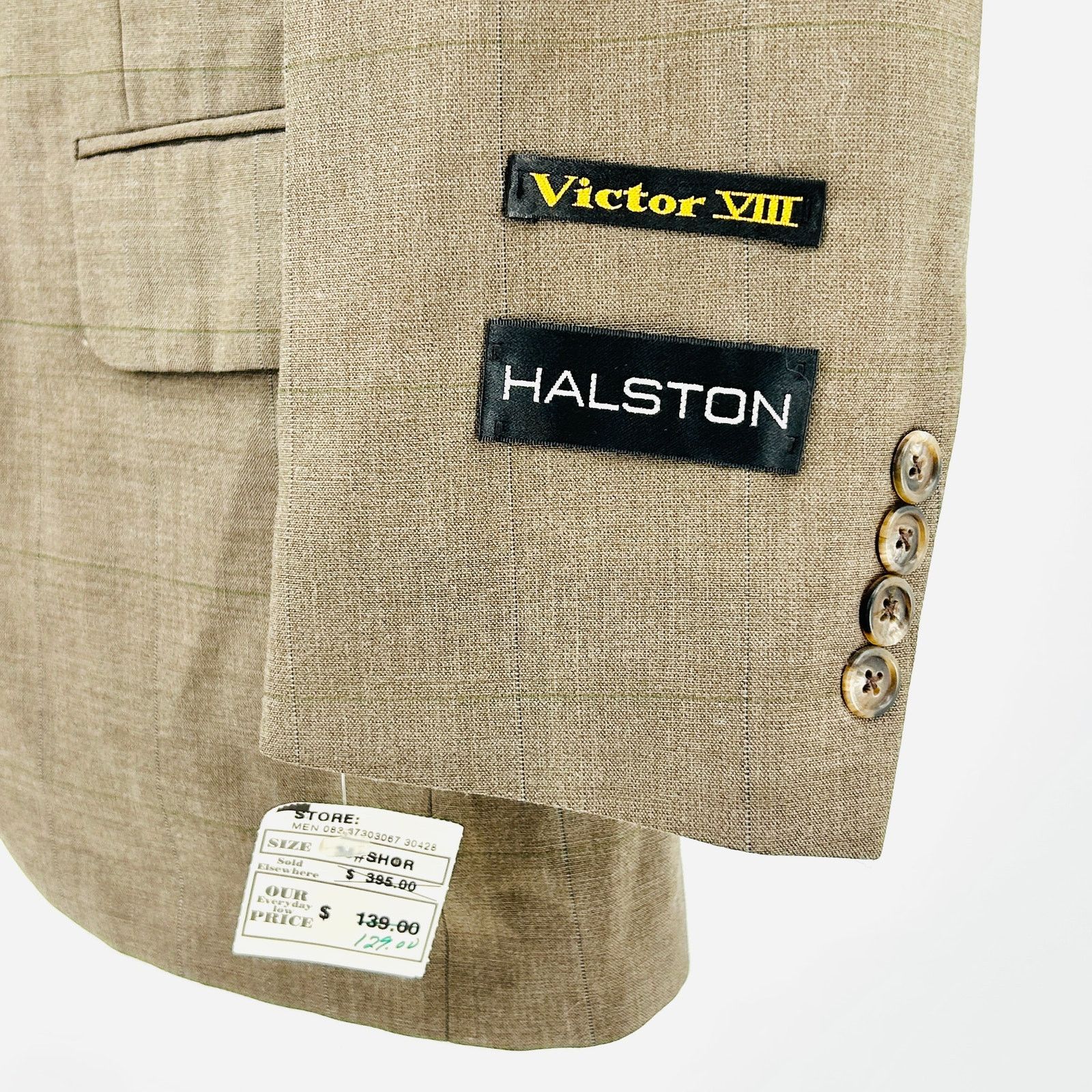 Halston NWT Vintage 90s Wool Blend Taupe Two Button Blazer Jacket Size 40S - 4 Thumbnail