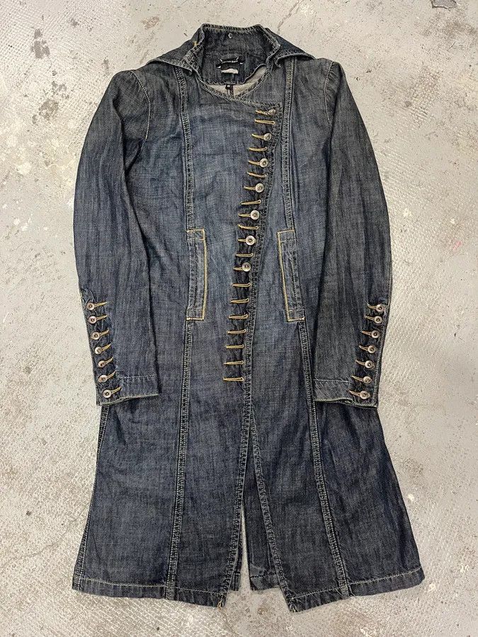 Vintage FW2002 Plein Sud Asymmetrical Buttoned Long Denim Jacket Size M / US 6-8 / IT 42-44 - 1 Thumbnail