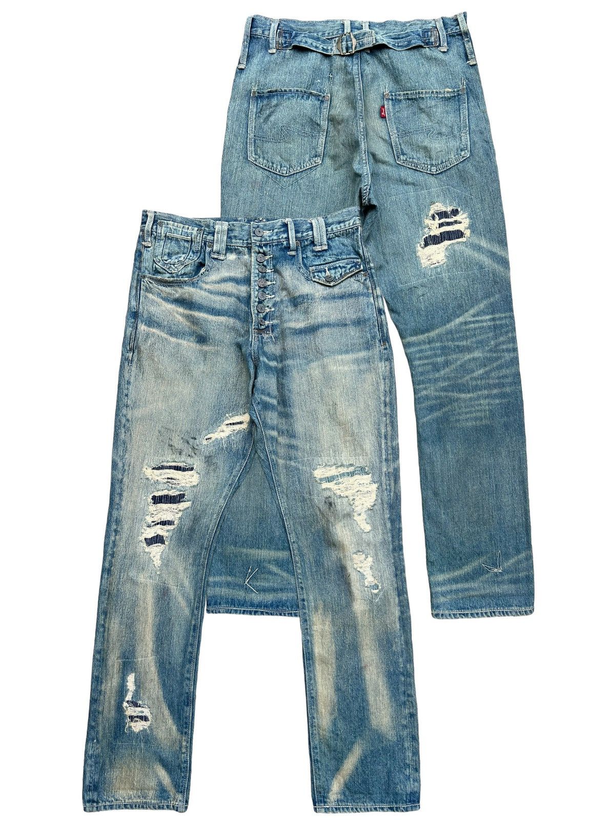 Japanese Brand Bond & Peace Patchwork Distressed Baggy Denim Jeans 32x32 Size US 32 / EU 48 - 1 Thumbnail