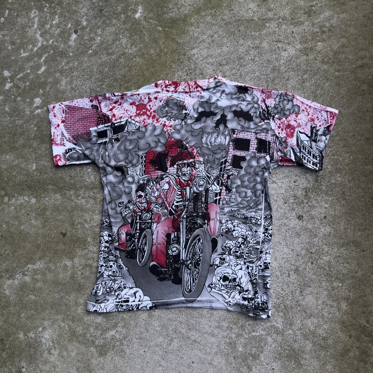Vintage Vintage 90s Skeleton Biker Flame Tee ERD Grunge Balenciaga Size US S / EU 44-46 / 1 - 2 Thumbnail