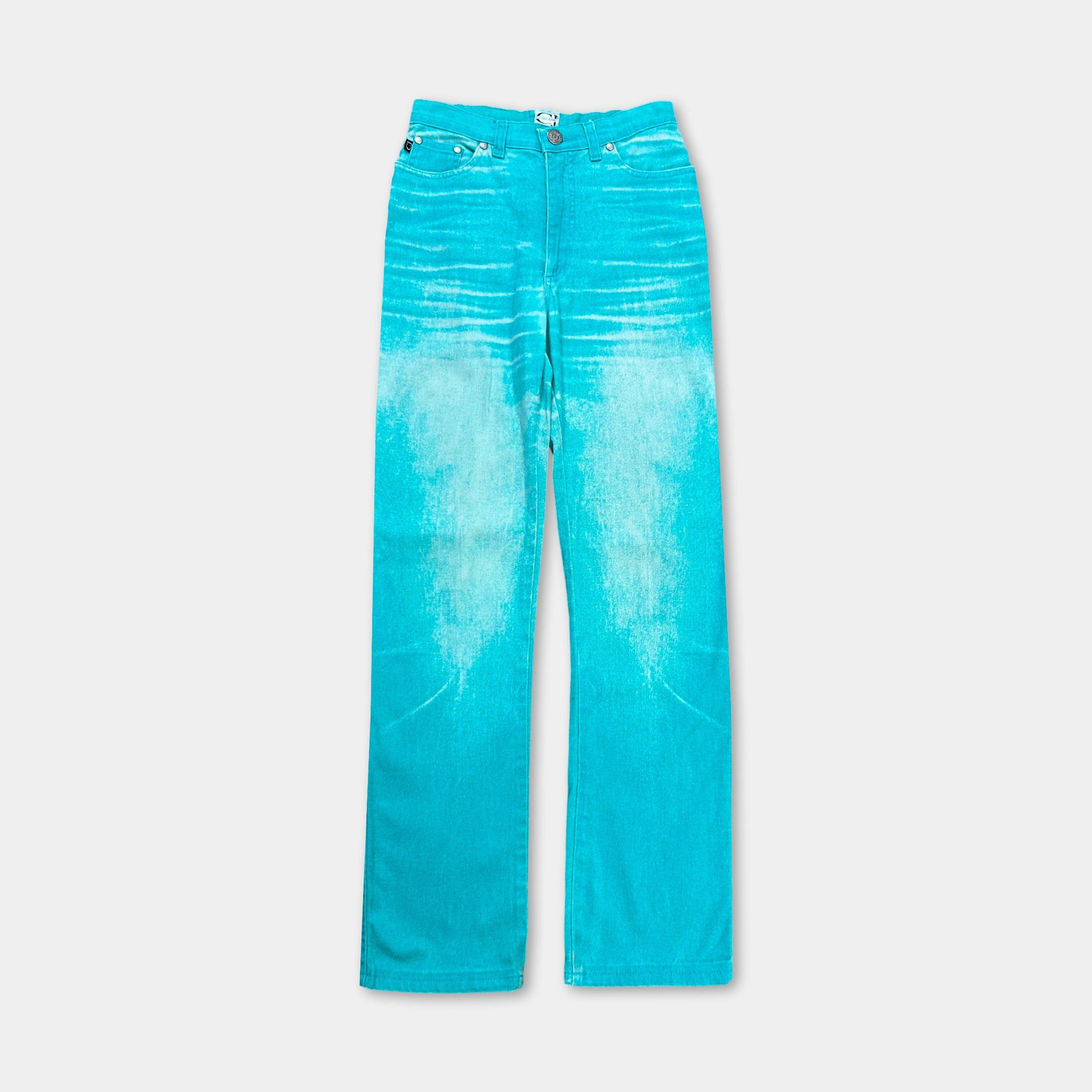 Roberto Cavalli Cavalli Jeans 2000's Turquoise Printed Effect Denim Pants Size US 31 - 1 Thumbnail