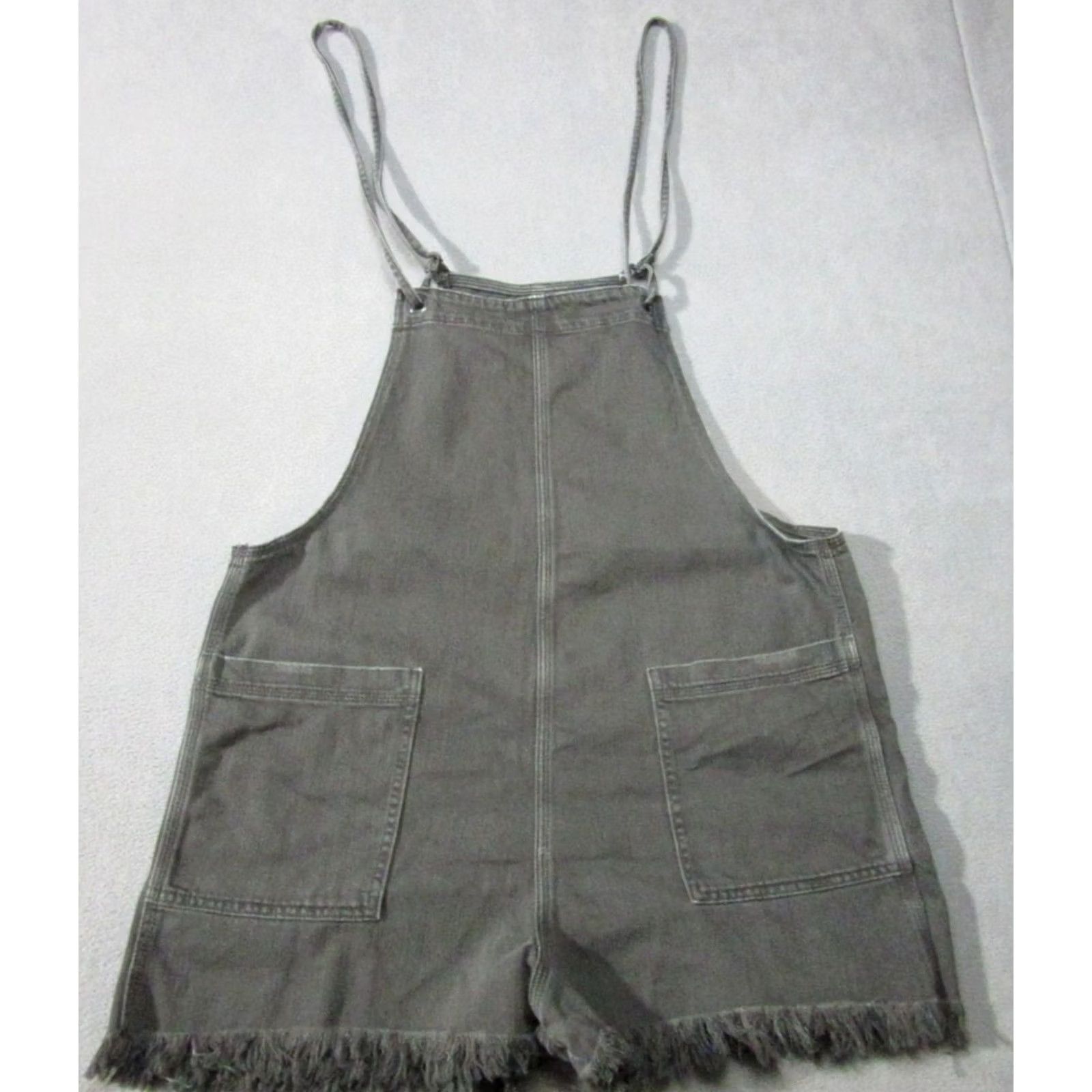 Vintage Aerie Shortalls Womens L Gray Denim Stretch Adjustable Pockets Raw Hem Romper Shirtless? Size 36" / US 14 / IT 50 - 2 Thumbnail