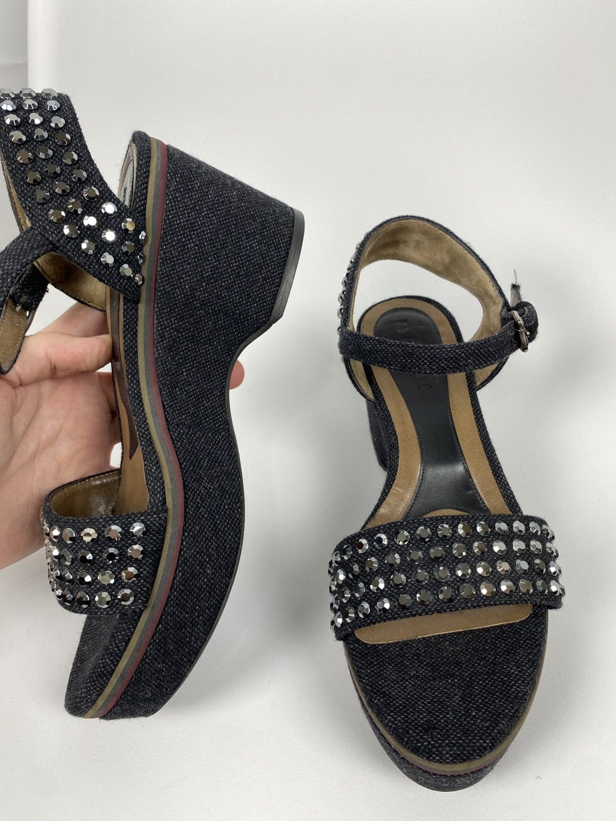 Marni Marni Studded Denim Ankle Strap Wedge Sandals size 39 Size US 9 / IT 39 - 7 Thumbnail