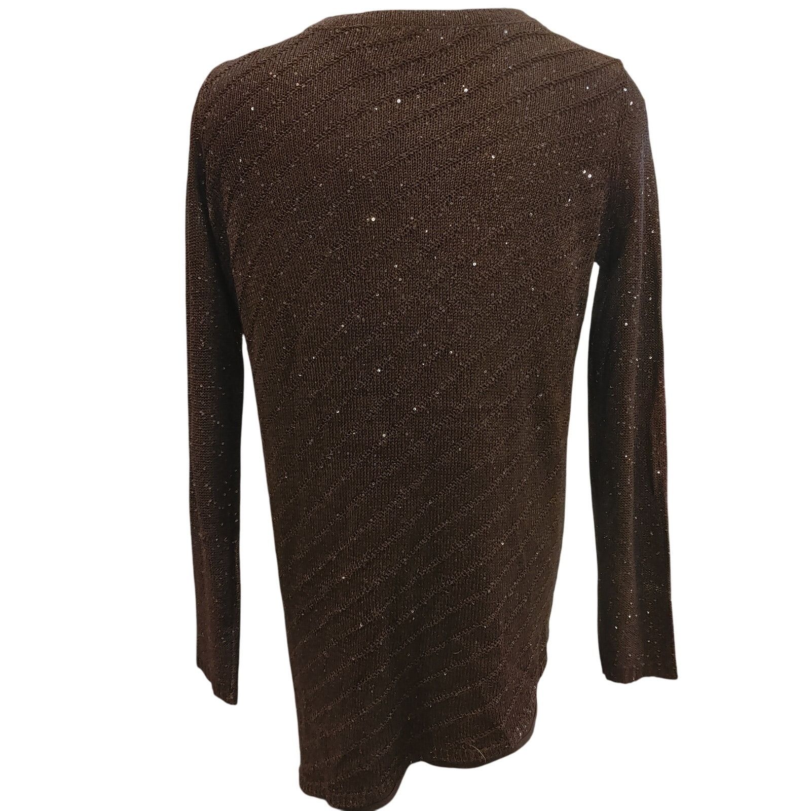 Apt. 9 Apt.9 Women M Brown Sparkly Tight Knit Crochet Long Sleeve Size M / US 6-8 / IT 42-44 - 2 Thumbnail
