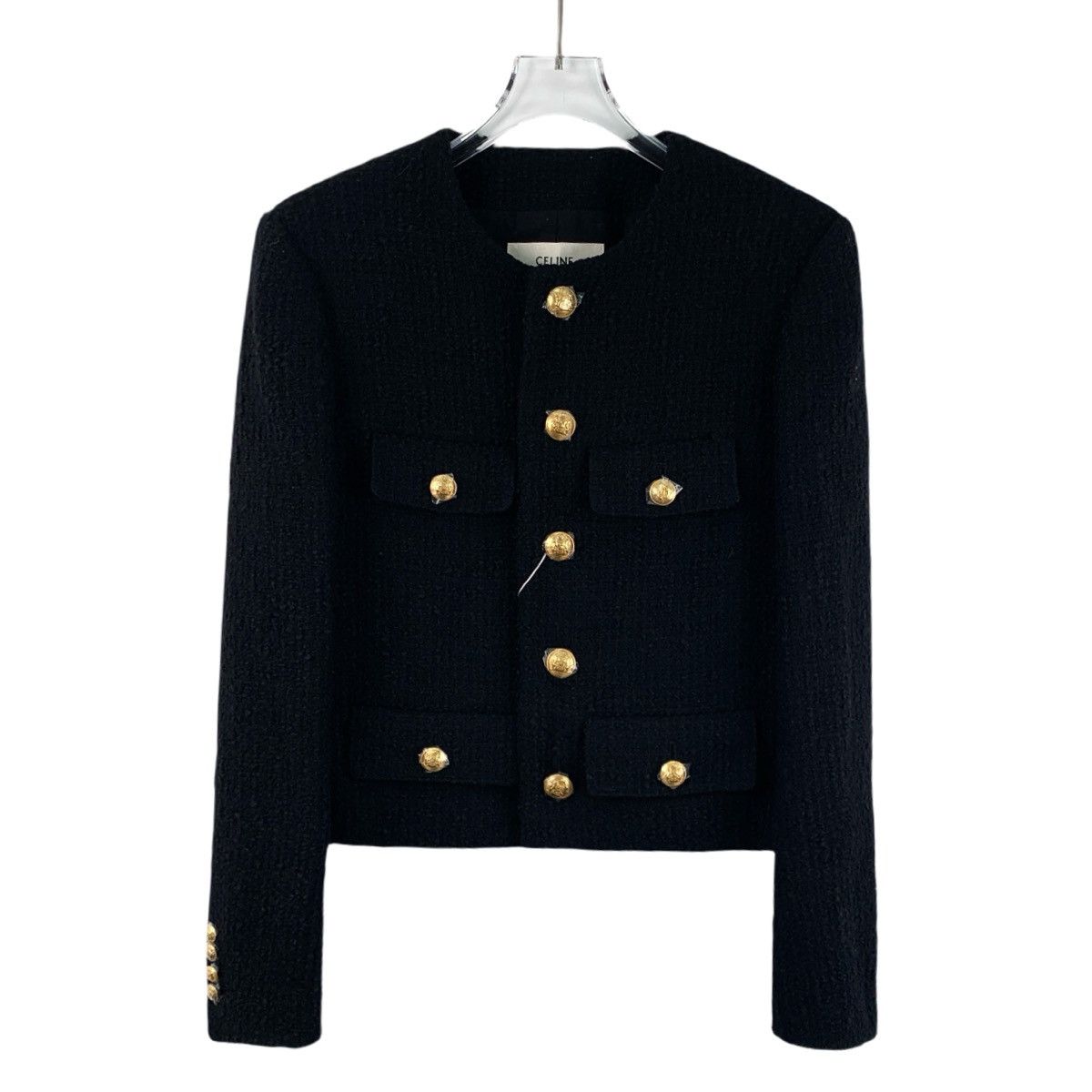 Celine Celine Black Single Breasted Wool Tweed Long Sleeve Jacket Size S / US 4 / IT 40 - 1 Thumbnail