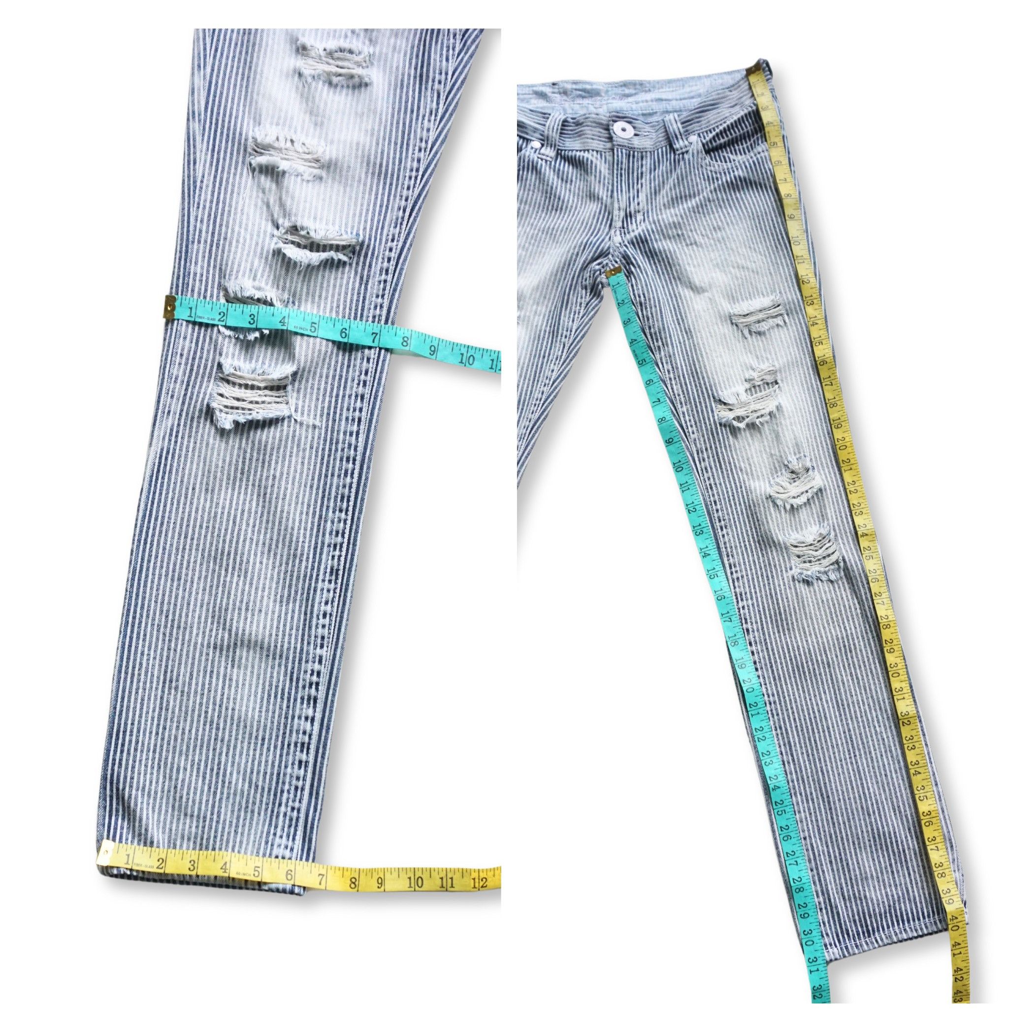 Japanese Brand Spunky Hickory Striped Low Rise Ripped Jeans Size 30" / US 8 / IT 44 - 10 Thumbnail