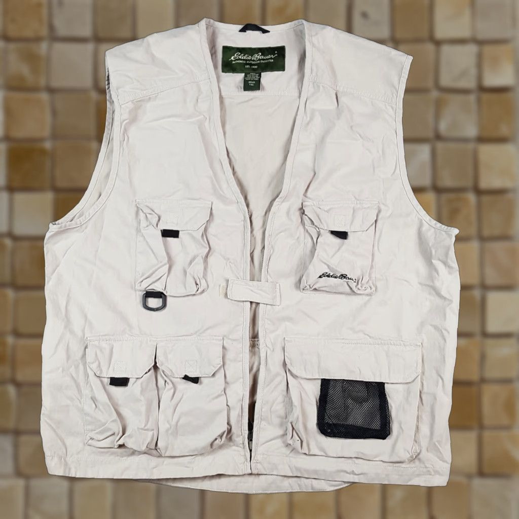 Eddie Bauer VINTAGE Khaki Beige Utility Pocket Vest Mens Size XLT Fishing Safari Cargo Pocket Jacket Size US XL / EU 56 / 4 - 1 Thumbnail
