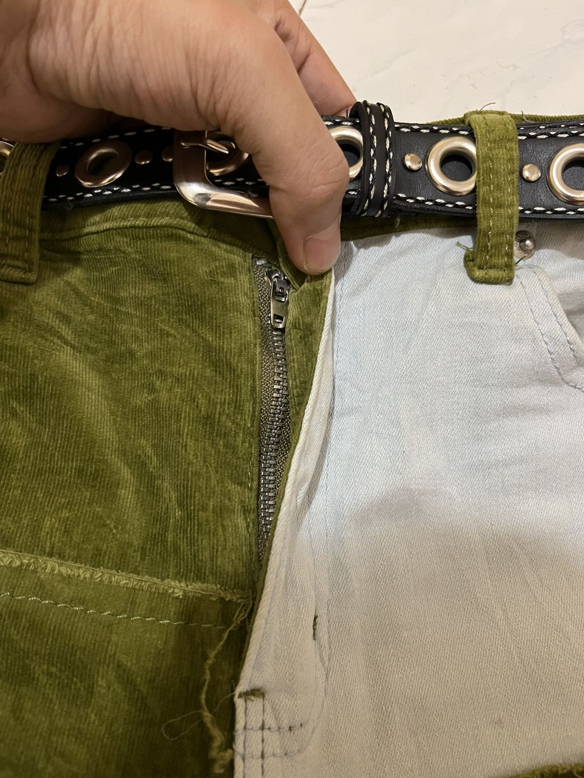 Japanese Brand 🔥 Akira Denim Flare Patchwork Corduroy Pants Size US 30 / EU 46 - 15 Thumbnail