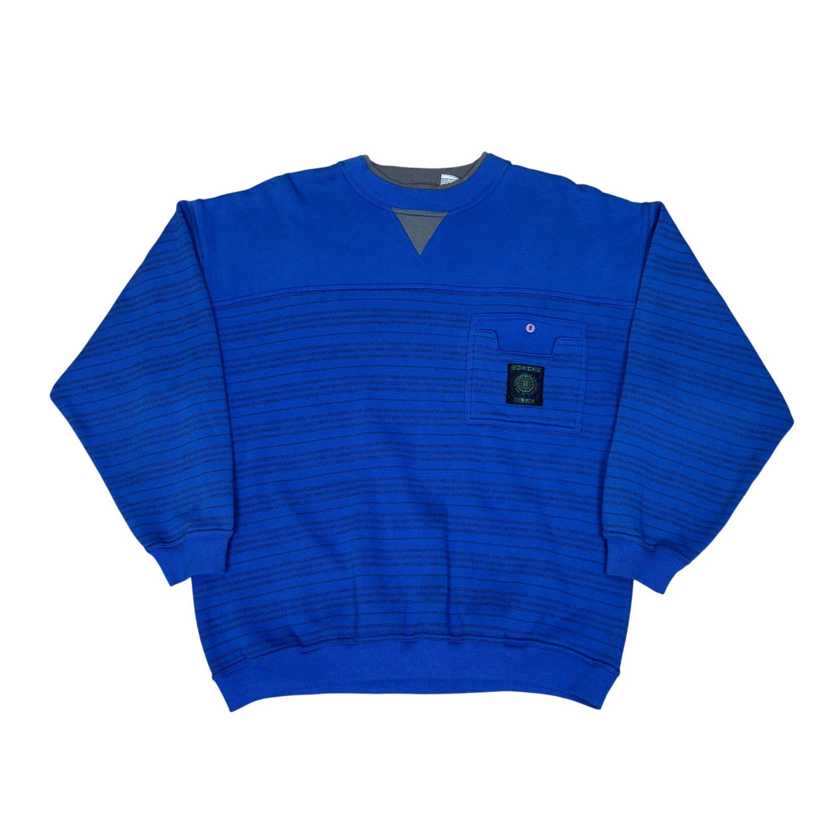 Anchor Blue × Vintage Vintage Anchor Blue Striped Pocket Sweatshirt Men's L Y2K Size US L / EU 52-54 / 3 - 1 Thumbnail