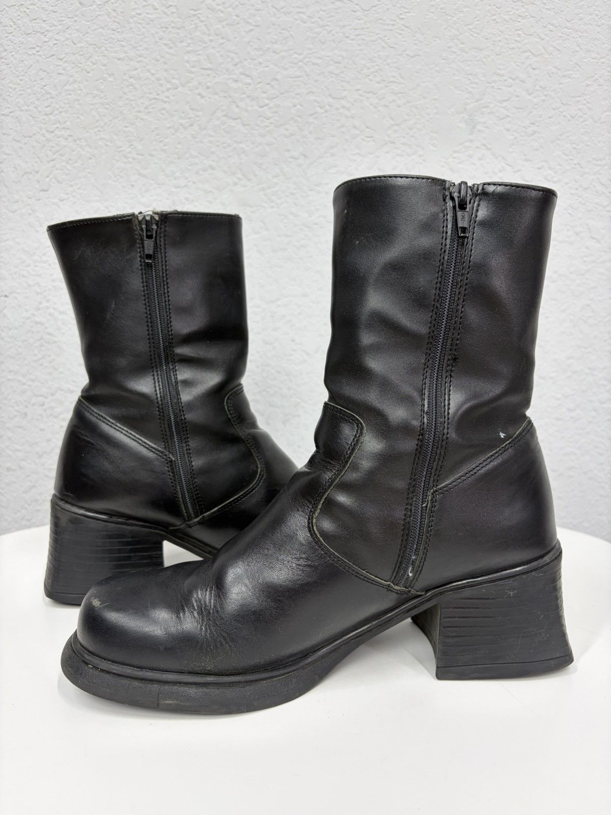 Hedi Slimane Vintage YSL Vibe Black Leather Heeled Biker Boots Grunge Y2K Size US 8 / EU 41 - 10 Thumbnail