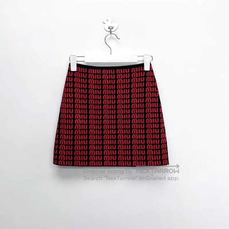 Miu Miu Miu Miu Red Logo A-Line Mini Skirt . Size 23" - 2 Thumbnail