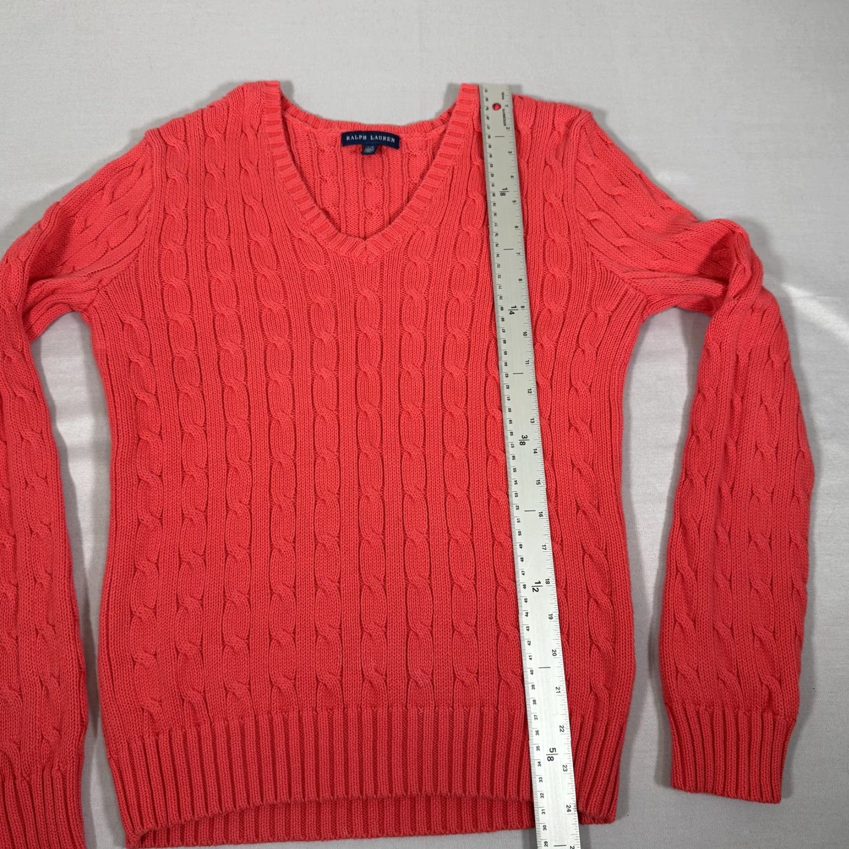 Polo Ralph Lauren Polo Ralph Lauren Sweater Women Large Red Cable Knit V Neck Cotton Pullover Pony Size L / US 10 / IT 46 - 5 Thumbnail