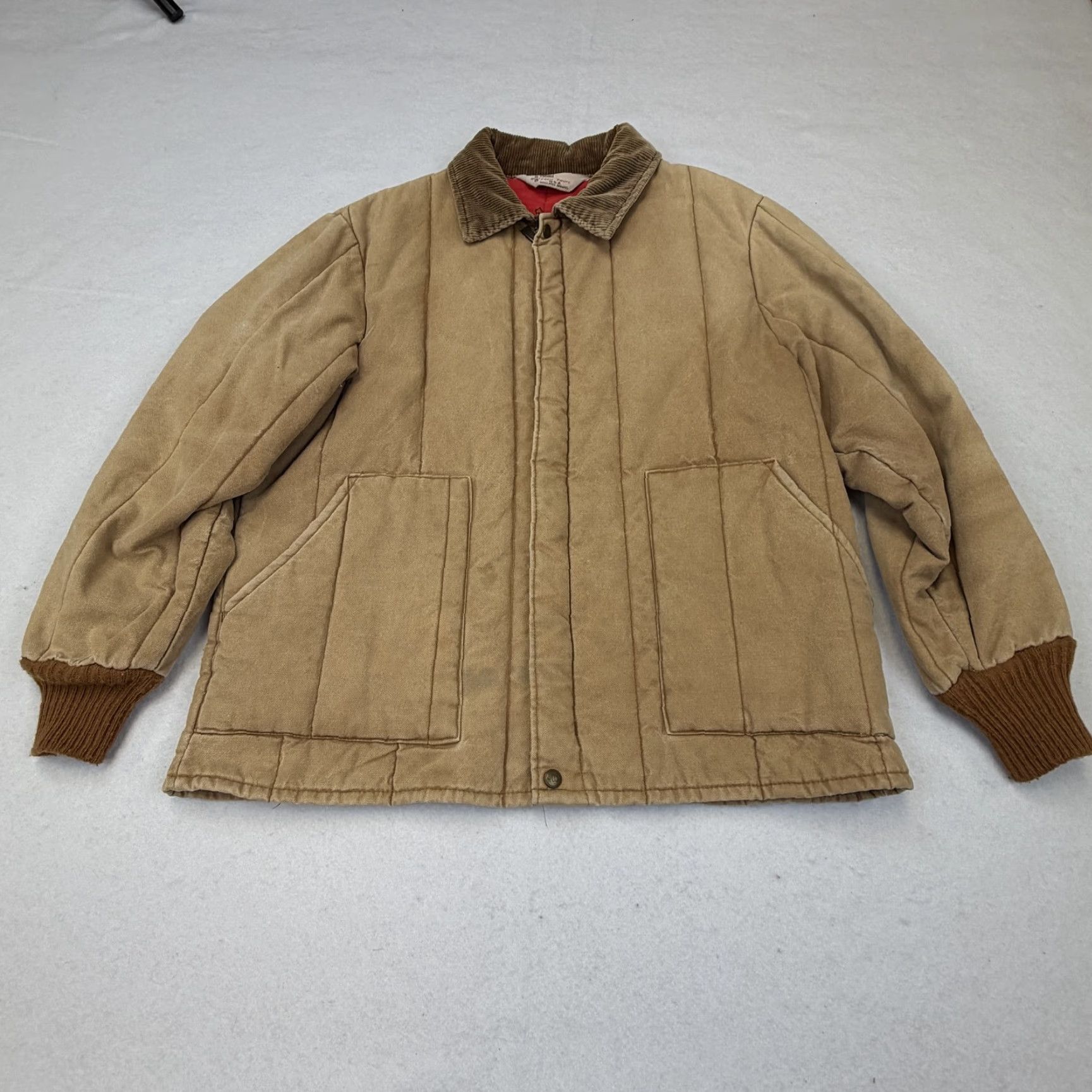 Walls VINTAGE Walls Blizzard-Pruf Jacket Mens XL Beige Canvas Quilted Lined USA Full Zip Insulated Pockets Collared Cotton Solid 70s 80s Mens Size US XL / EU 56 / 4 - 3 Thumbnail
