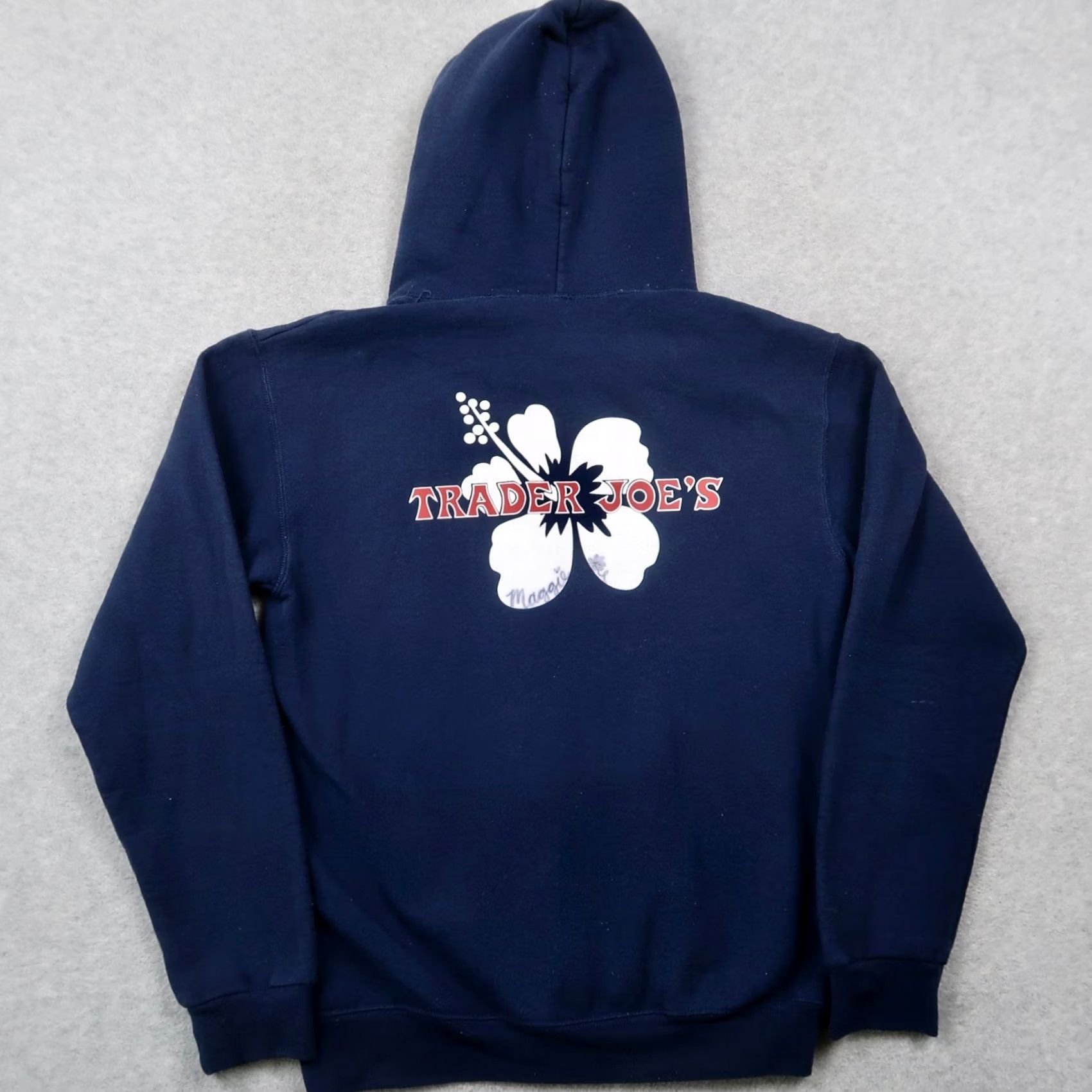 Vintage Trader Joe's Zip Up Hoodie Unisex S Blue Sweatshirt Logo Graphic Full Zip Hooded Pockets Crew Neck Floral Pattern Size US S / EU 44-46 / 1 - 2 Thumbnail