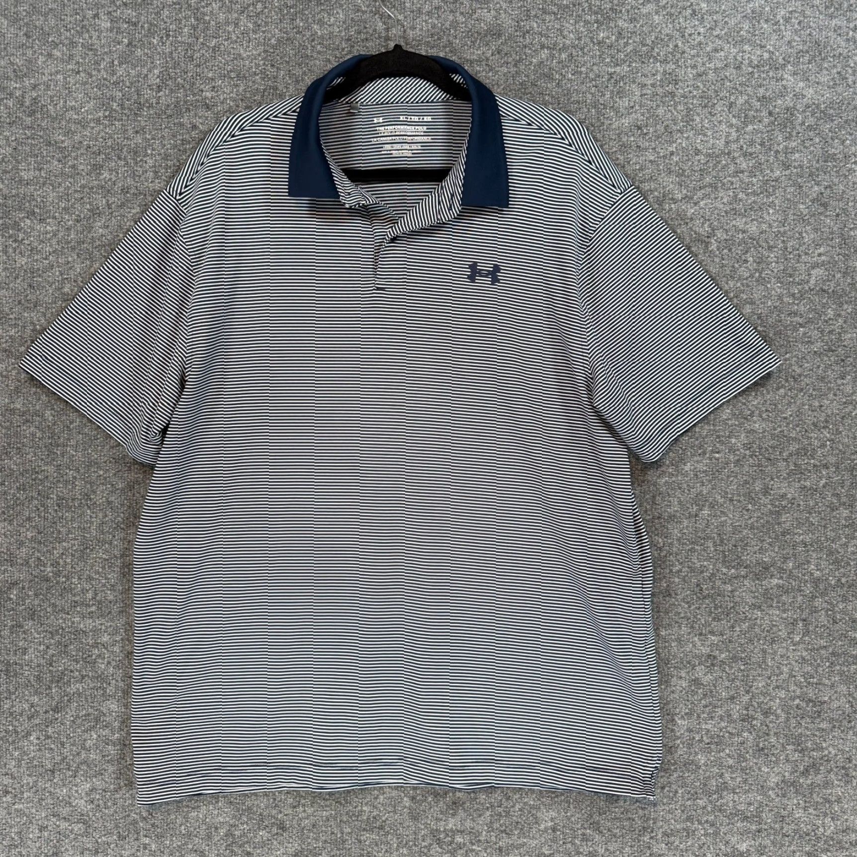 Under Armour Under Armour Performance Polo Shirt Mens XL Navy Striped Short Sleeve Golf Loose Size US XL / EU 56 / 4 - 2 Thumbnail