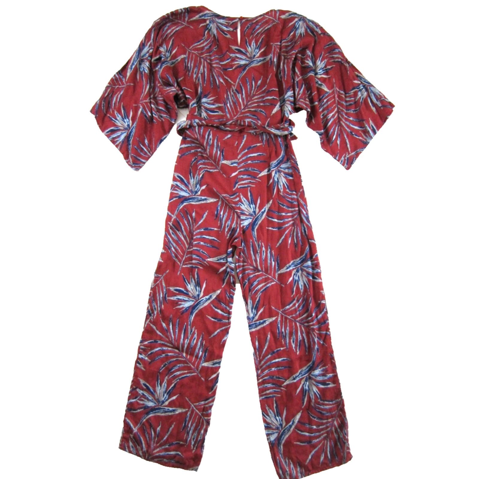 Vintage Amuse Society Jumpsuit V-Neck Floral Wide-Leg Pocket S NWT Red Blue Rayon One-Piece Women’s Small Size 28" / US 6 / IT 42 - 2 Thumbnail