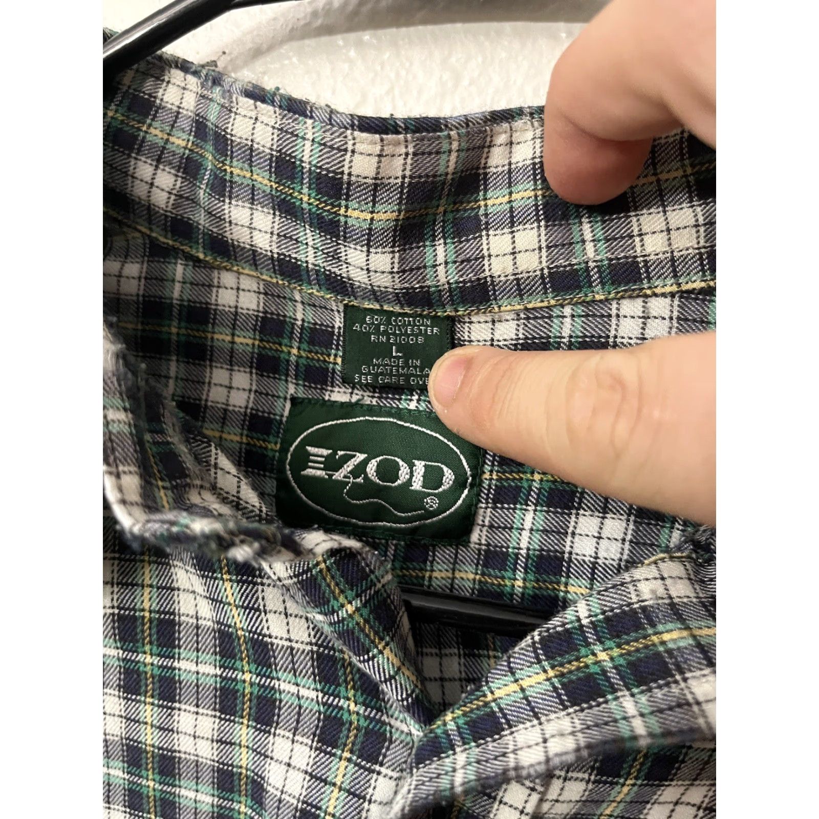Izod VINTAGE IZOD Denim Shirt Mens L Large Green Blue Plaid Camp Long Sleeve Shirt Size US L / EU 52-54 / 3 - 2 Thumbnail