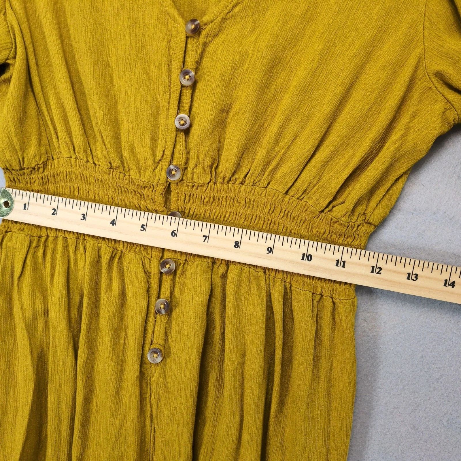 Other Wild Fable Puff Sleeve Jumpsuit Women's M Gold Smocked Waist Size 30" / US 8 / IT 44 - 6 Thumbnail