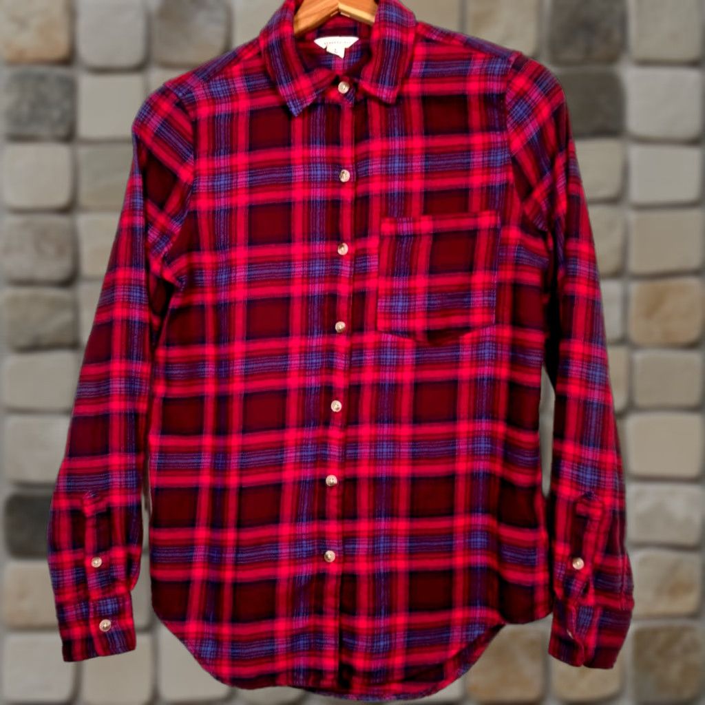 Aeropostale Aeropostale Shirt Women Small Pink Plaid Flannel Rayon Blend Button-Up Casual Long Sleeve Size S / US 4 / IT 40 - 1 Thumbnail