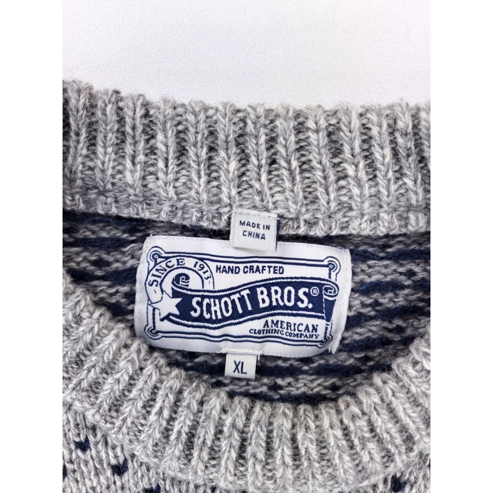 Schott Schott Bros Nordic Sweater Wool Blend Grey Blue Long Sleeve Mens XL Pullover Multicolor Size US XL / EU 56 / 4 - 2 Thumbnail