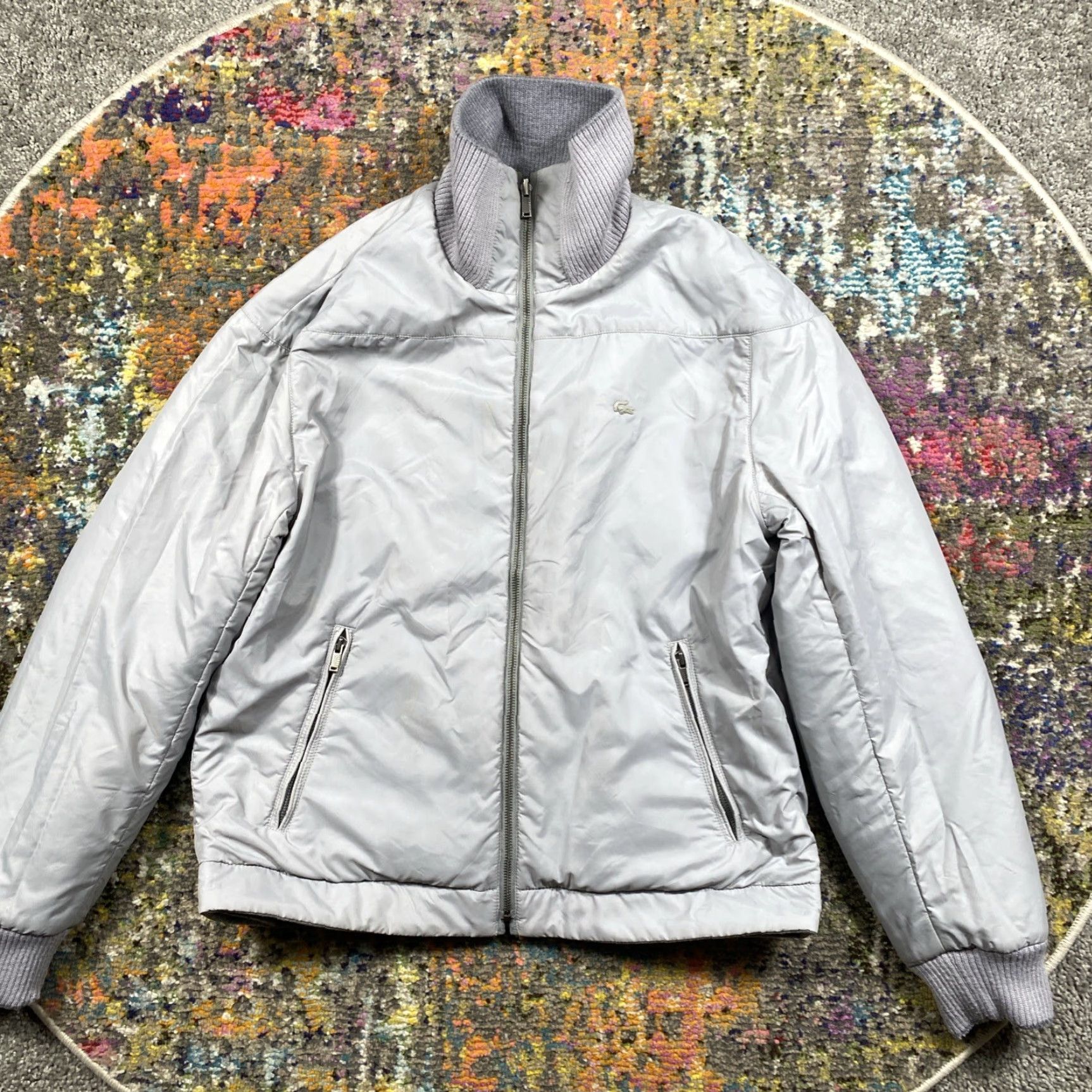 Lacoste VINTAGE Lacoste Jacket Mens Large Gray Wool Blend Bomber Full Zip 90s Sports Reversable Size US L / EU 52-54 / 3 - 3 Thumbnail