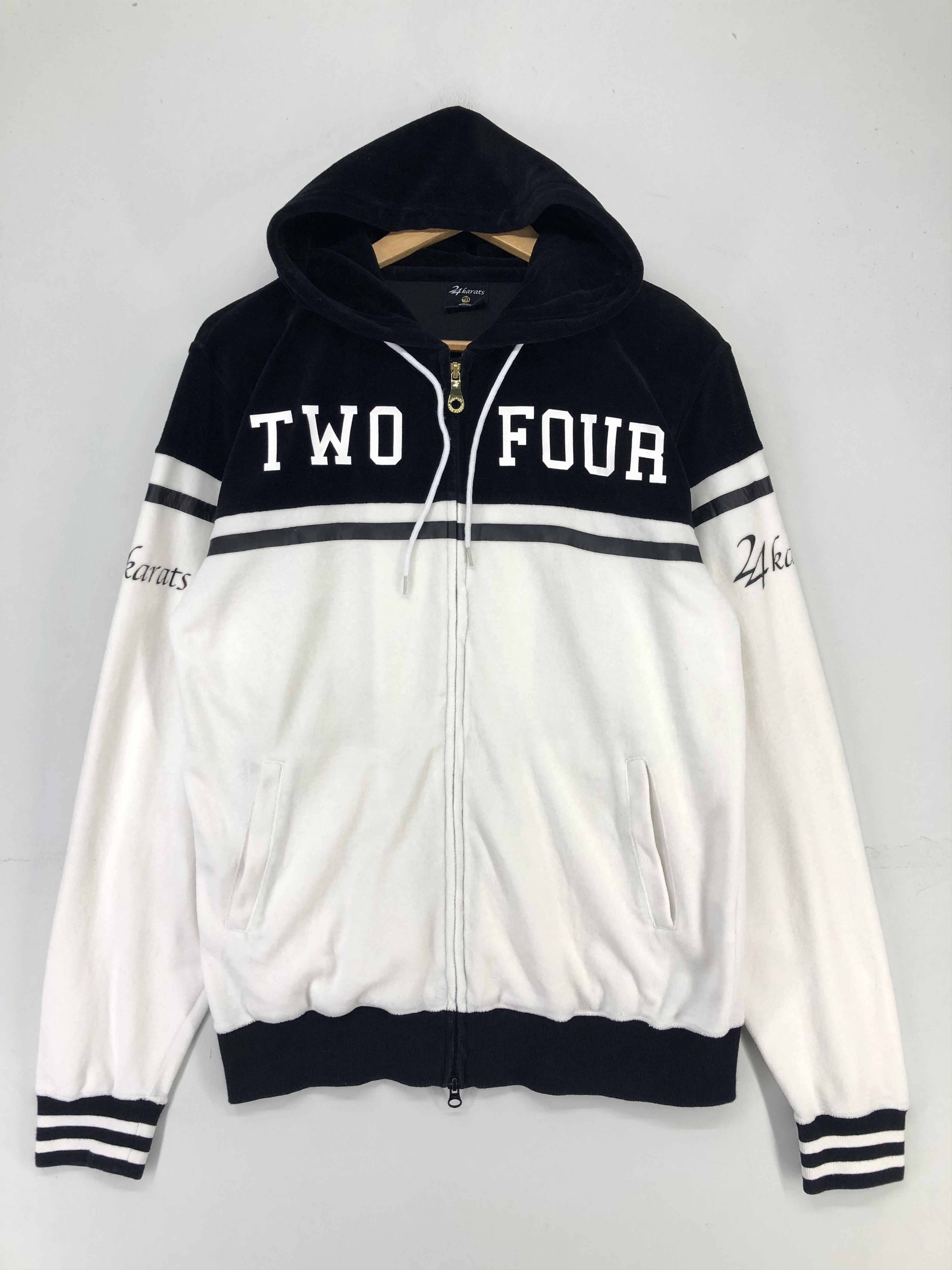 Japanese Brand 24karats Velour Full-Zip Track Jacket In Black And White Size US M / EU 48-50 / 2 - 1 Thumbnail