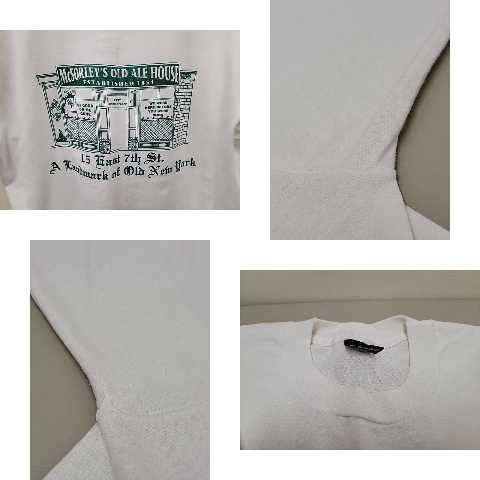 Fruit Of The Loom VINTAGE McSorley’s Old Ale House NYC Shirt Mens L White T-Shirt 90s Pub Size US L / EU 52-54 / 3 - 8 Thumbnail
